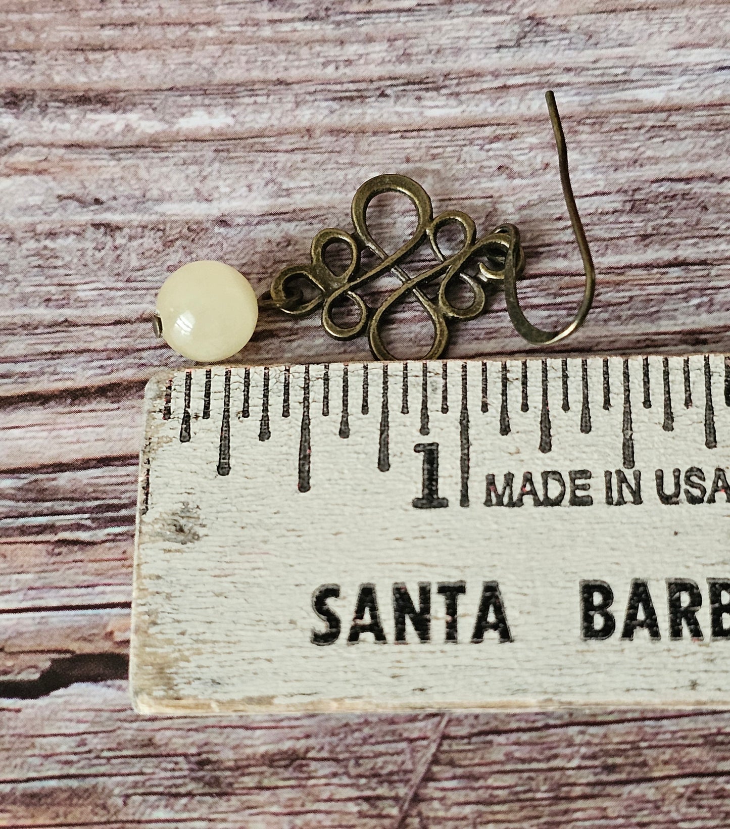 New Artisan Opaque Yellow Agate Bead & Antique Bronze Scroll Charm Earrings