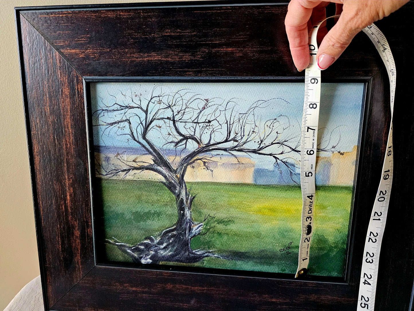 New Original Watercolor Art Painting 'Winter's Silhouette' in Plein Air Frame 18x15"