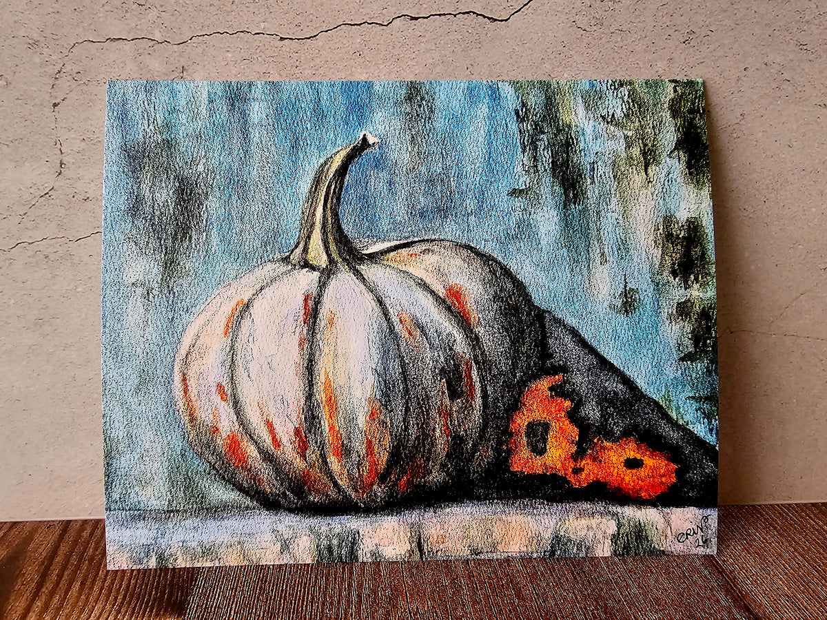 Fall Thanksgiving Watercolor Pumpkin Art Print 8x10" Unframed Painting