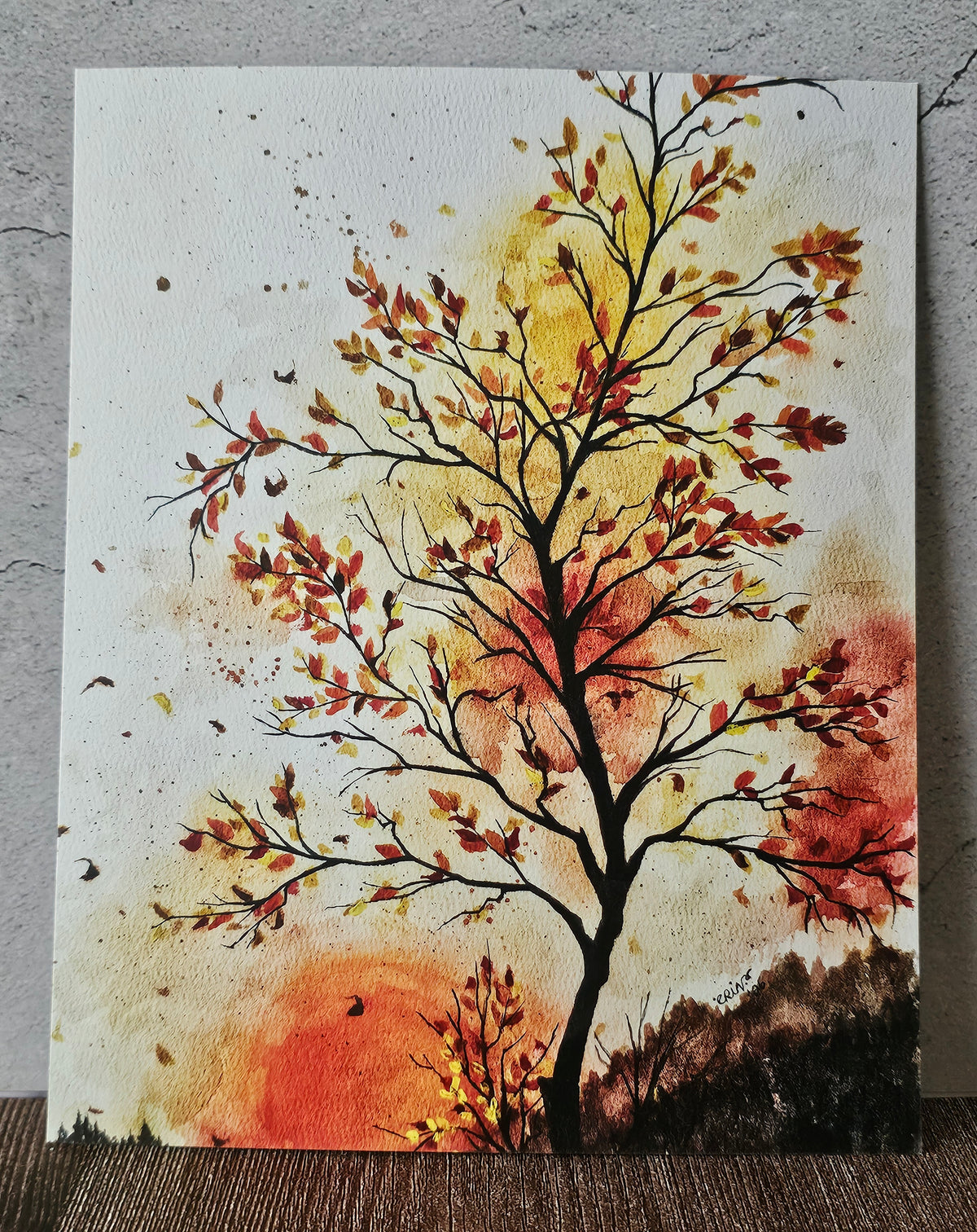 Fall Original Watercolor Print 'Autumn Tree' Art Painting Giclee 8x10"