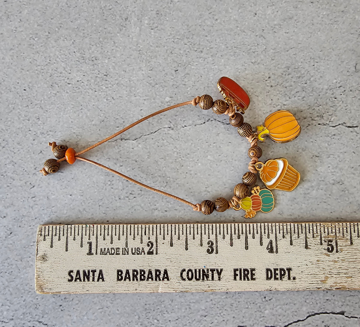 Fall Charm Bracelet W/Leather Suede Cord and Wood Beads 8"