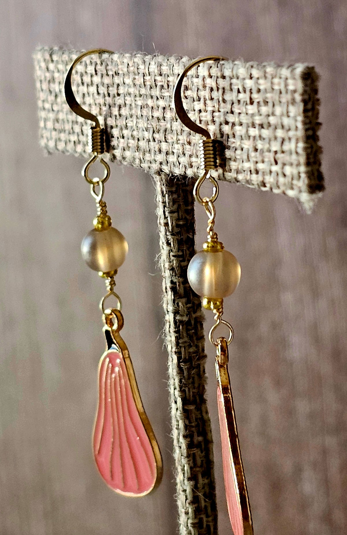 Fall Thanksgiving Peach Gourd Earrings with Frost Glass Beads on 14k GP Ear Wires