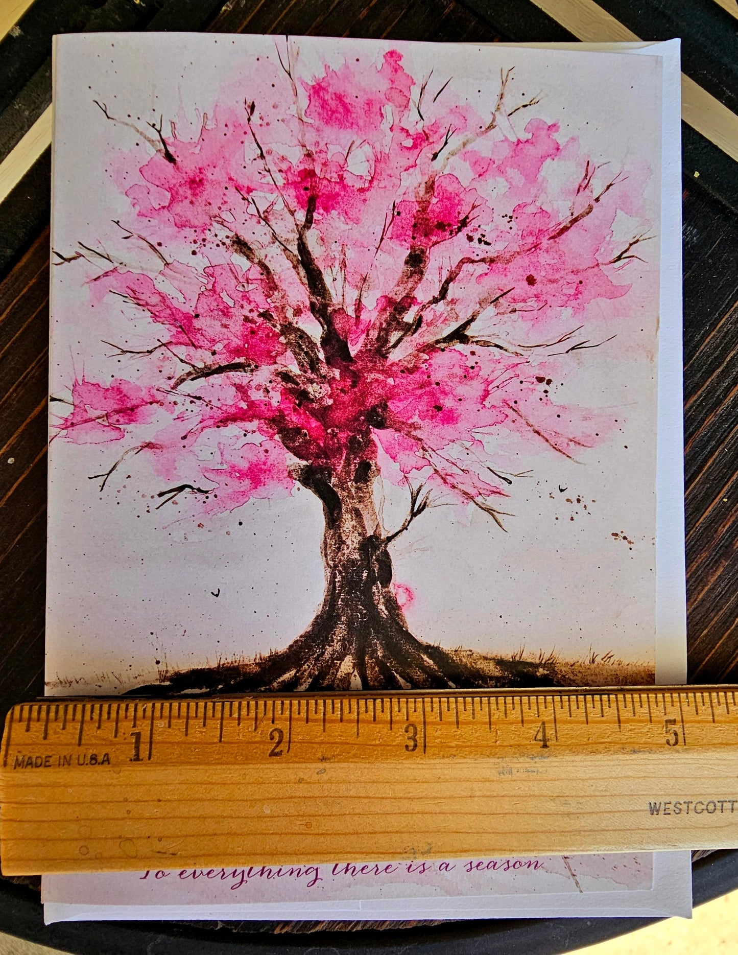 Watercolor Pink Tree Greeting Card: Christian Art, Springtime Verse