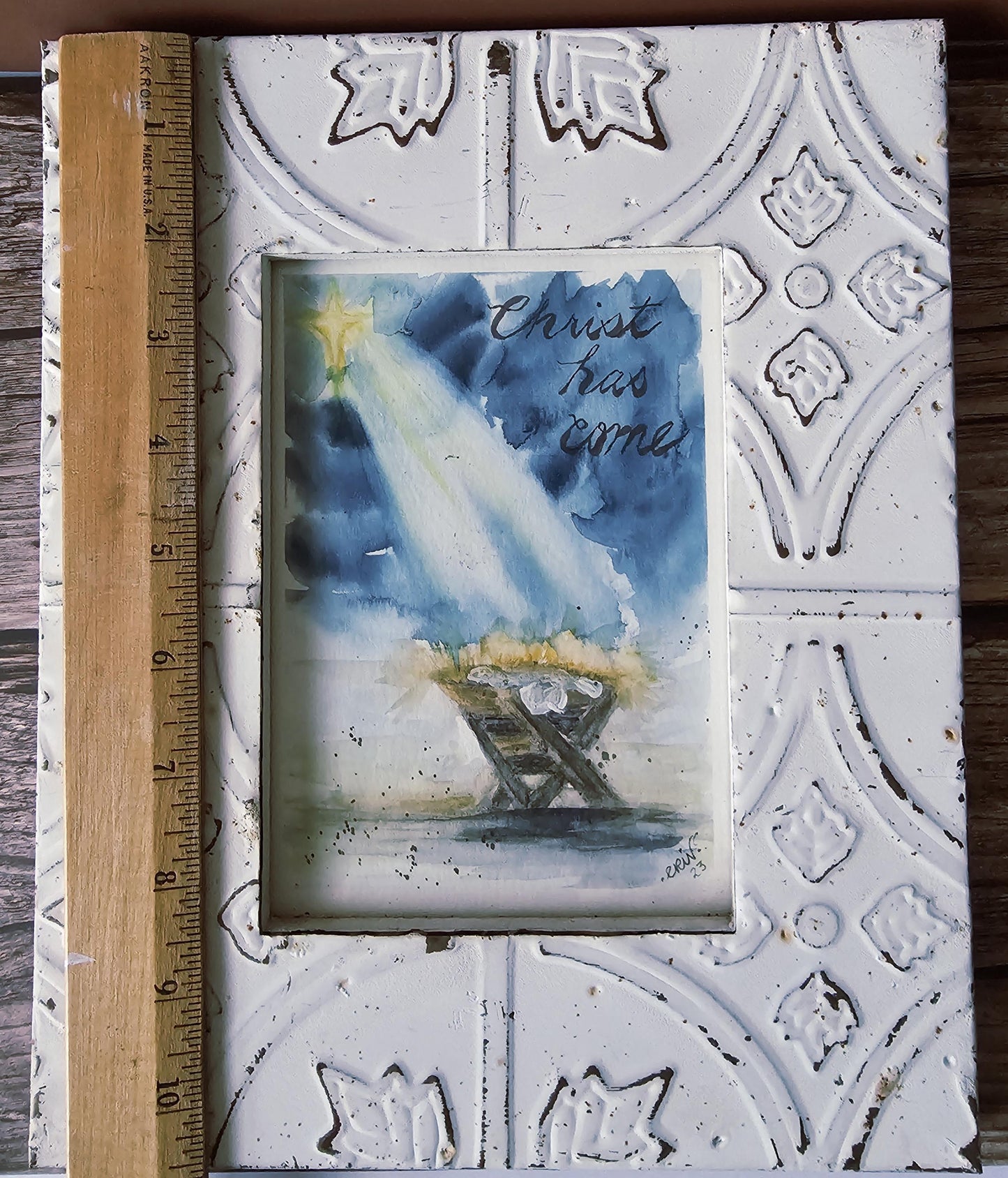 Original Watercolor Nativity Christmas Card: 'Christ Has Come' 5x7