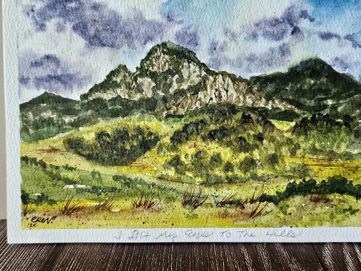 Original Watercolor Landscape Painting: Christian Art, Psalm 121