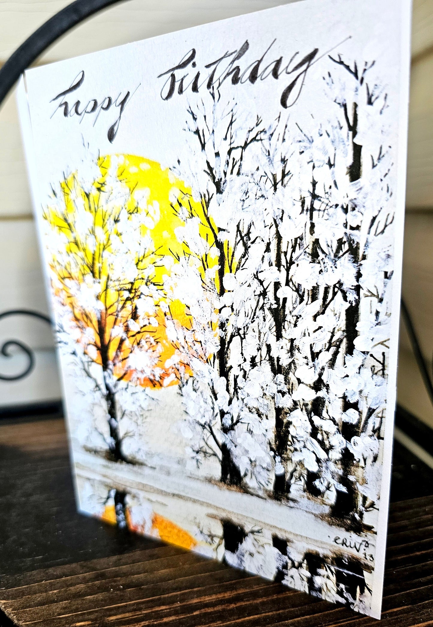 Watercolor Print Birthday Greeting Card: 'Winter Moon' 5x7 Blank Card