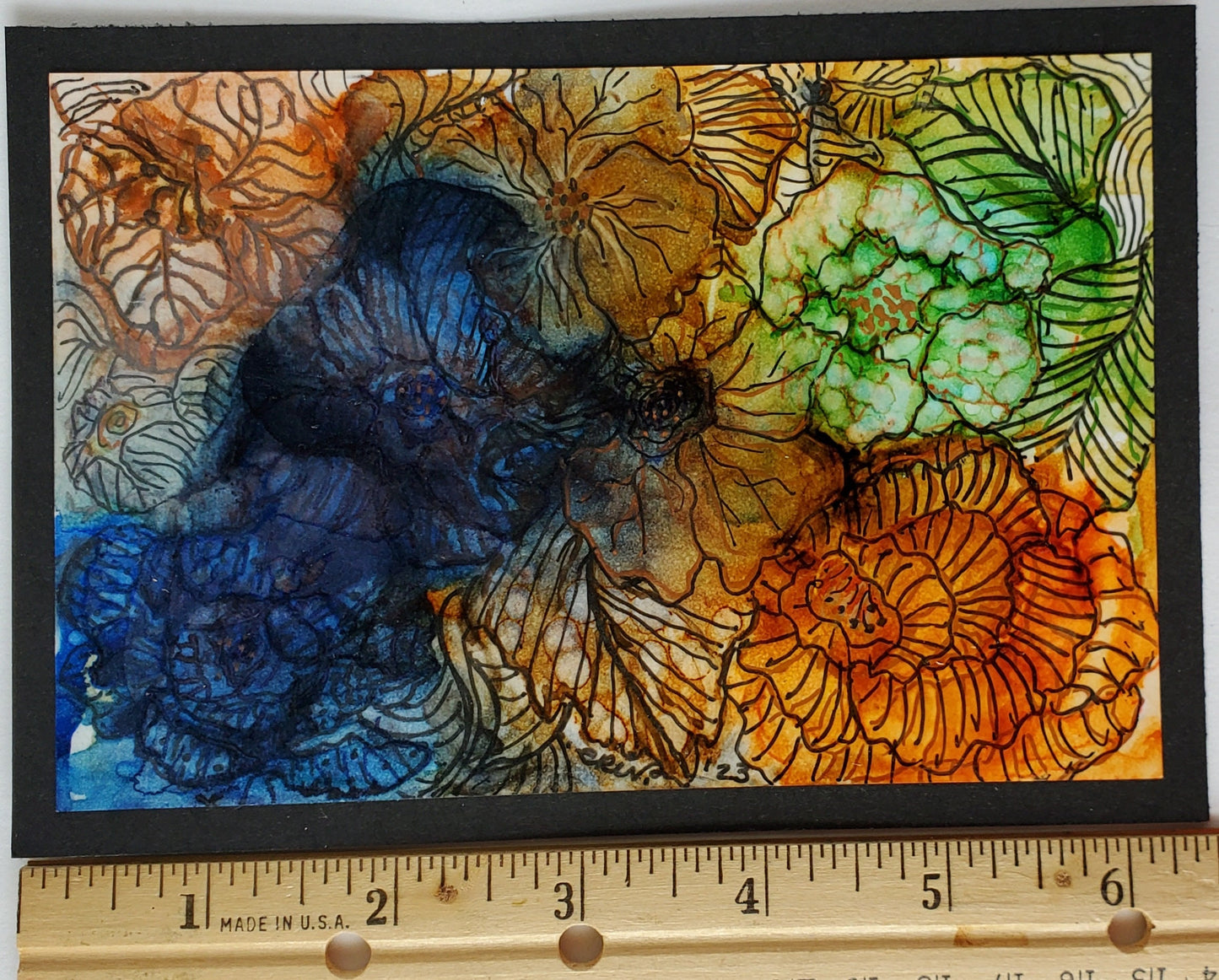 Abstract Colorful Floral Alcohol Ink Art Painting 6.5x4.5"