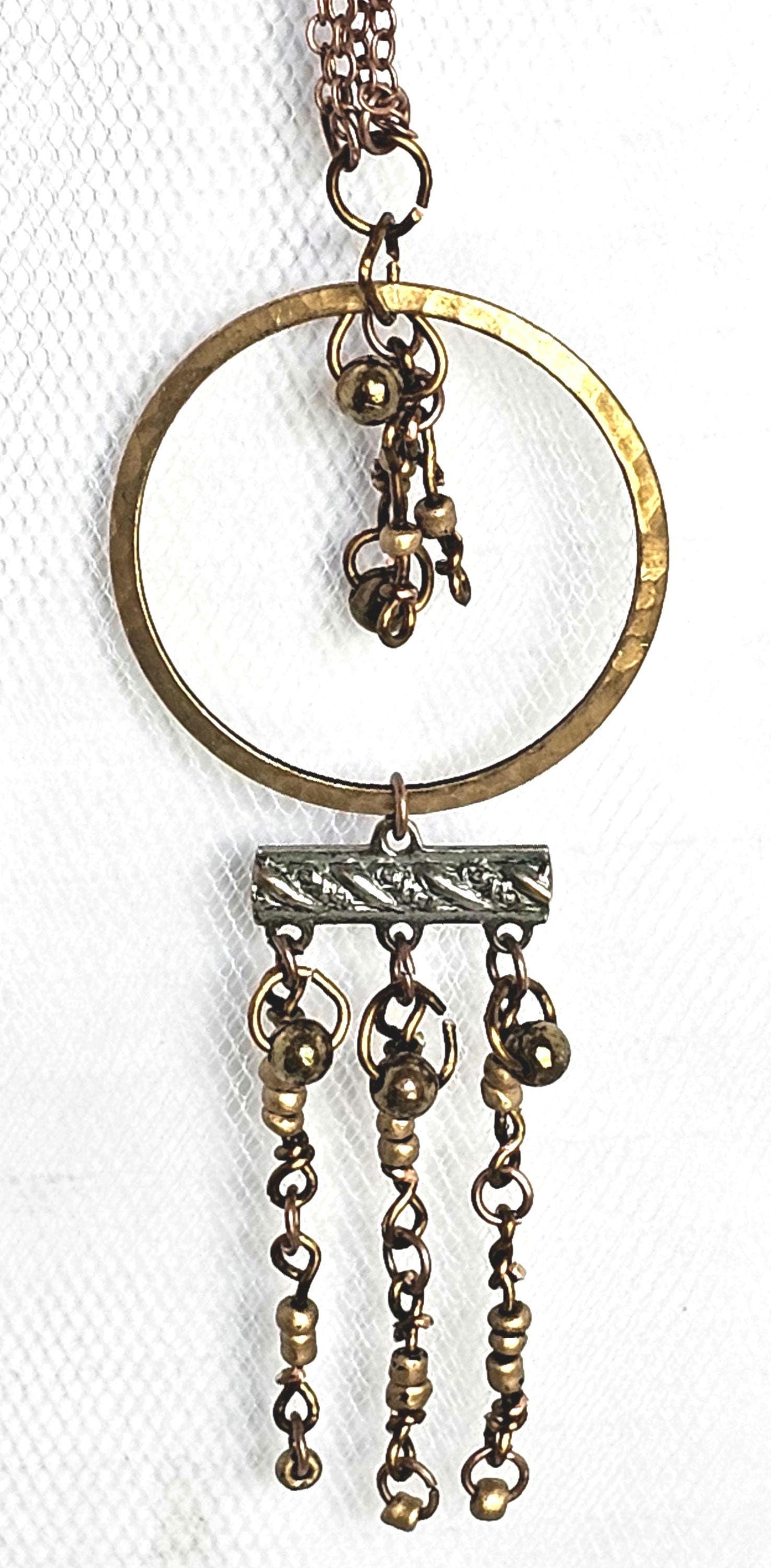 Handmade Steampunk Dangle Necklace: Bronze Tone Boho Pendant
