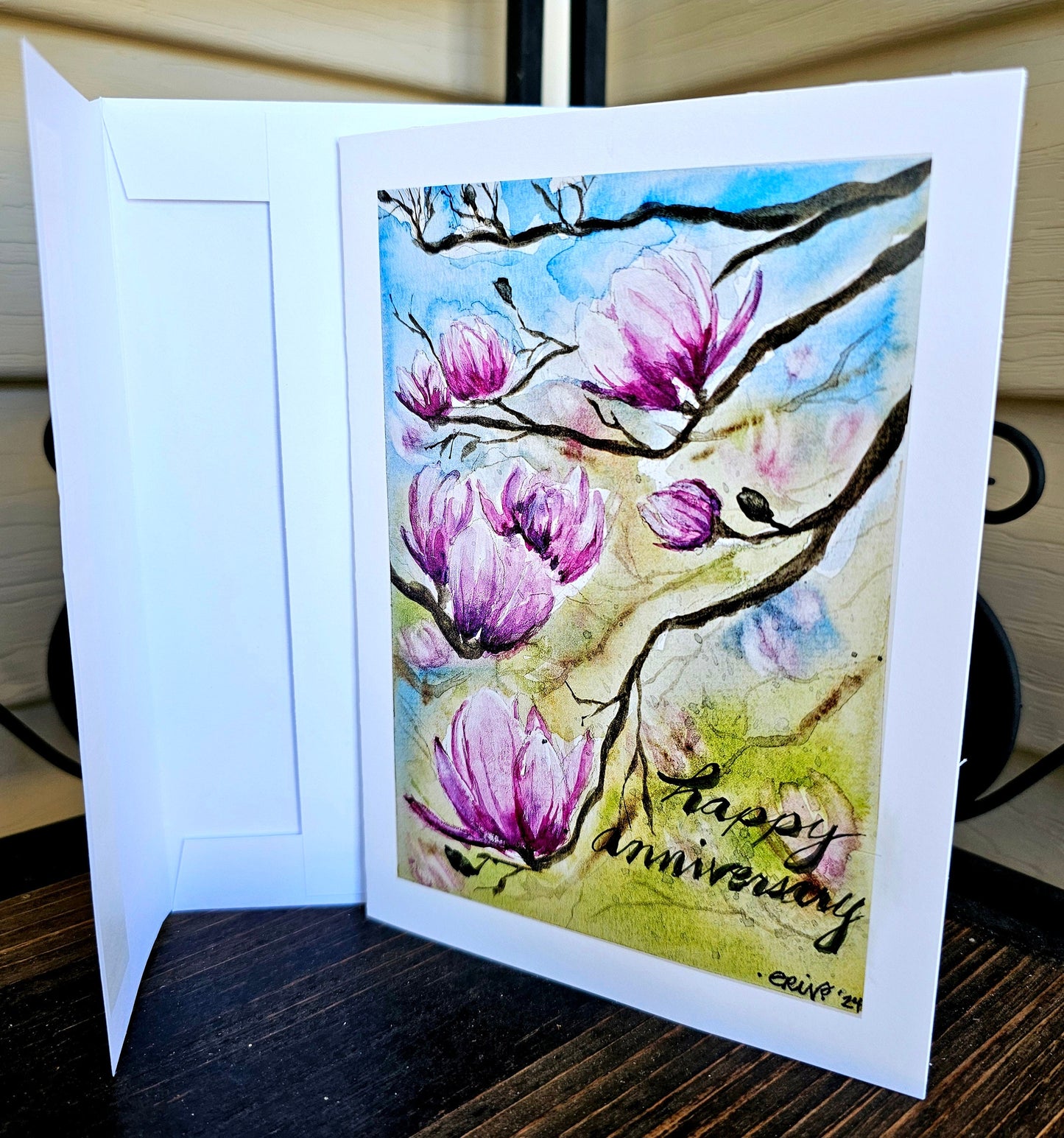 Watercolor Print Anniversary Card: Tulip Tree Floral Print (5x7)
