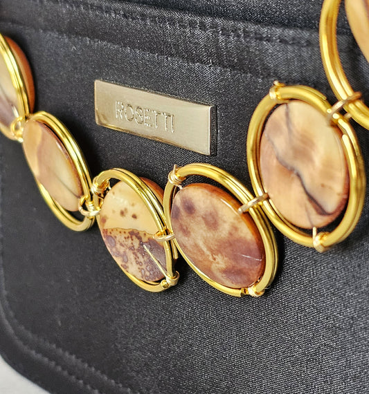Brown Carmel Shell Medallion Purse Chain Accessory With Gold Accent & Lobster Clasp