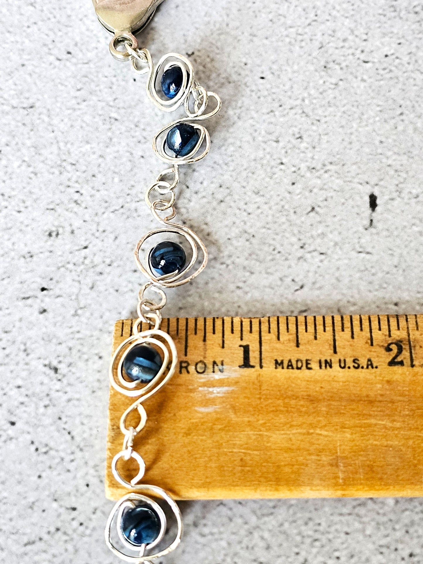 Blue Agate Stone Silver Plated Wire Spirals Bracelet W/Lobster Hook 9x.5"