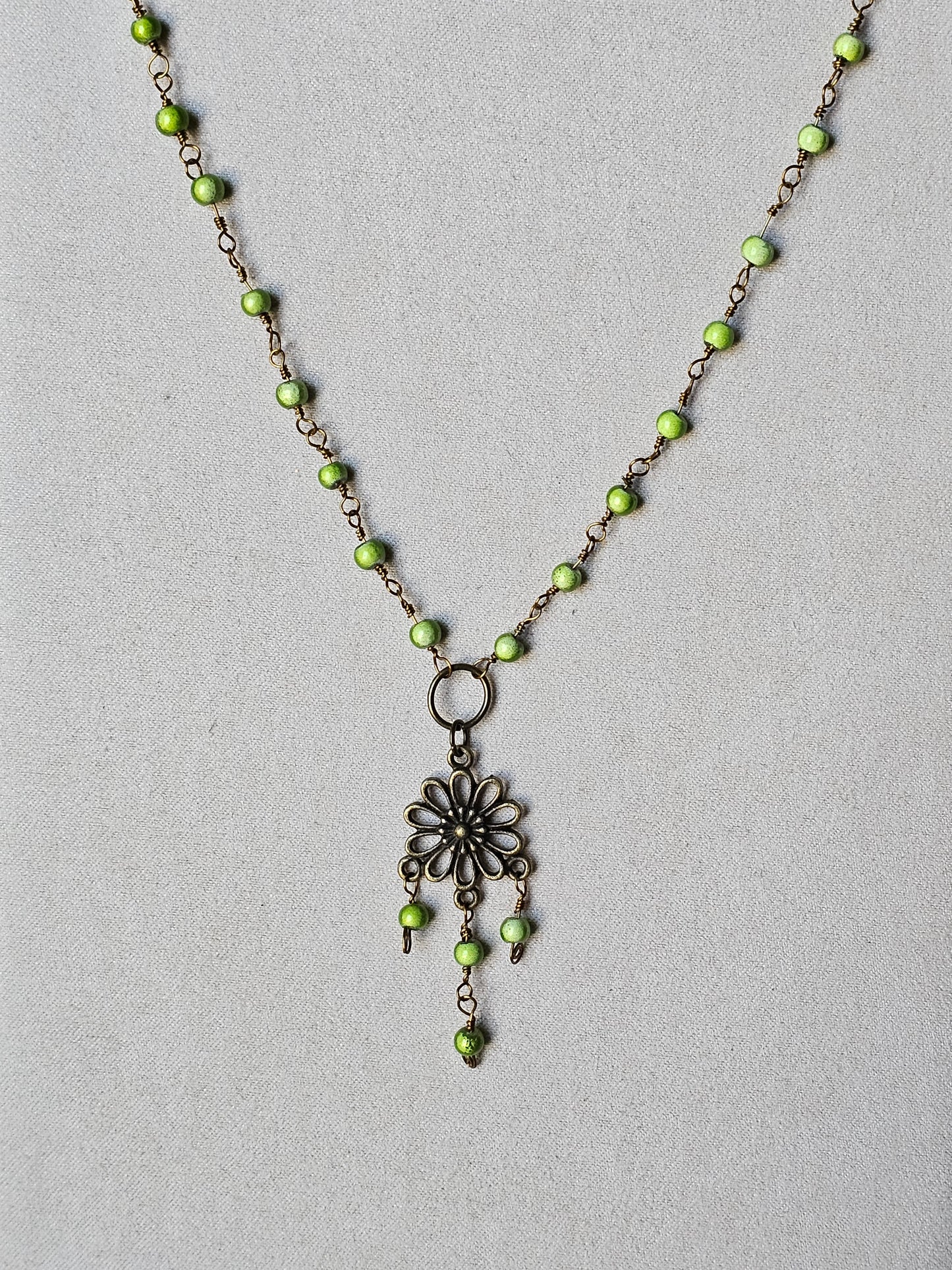 Handcrafted Artisan Antique Bronze Flower Necklace & Earrings Set
