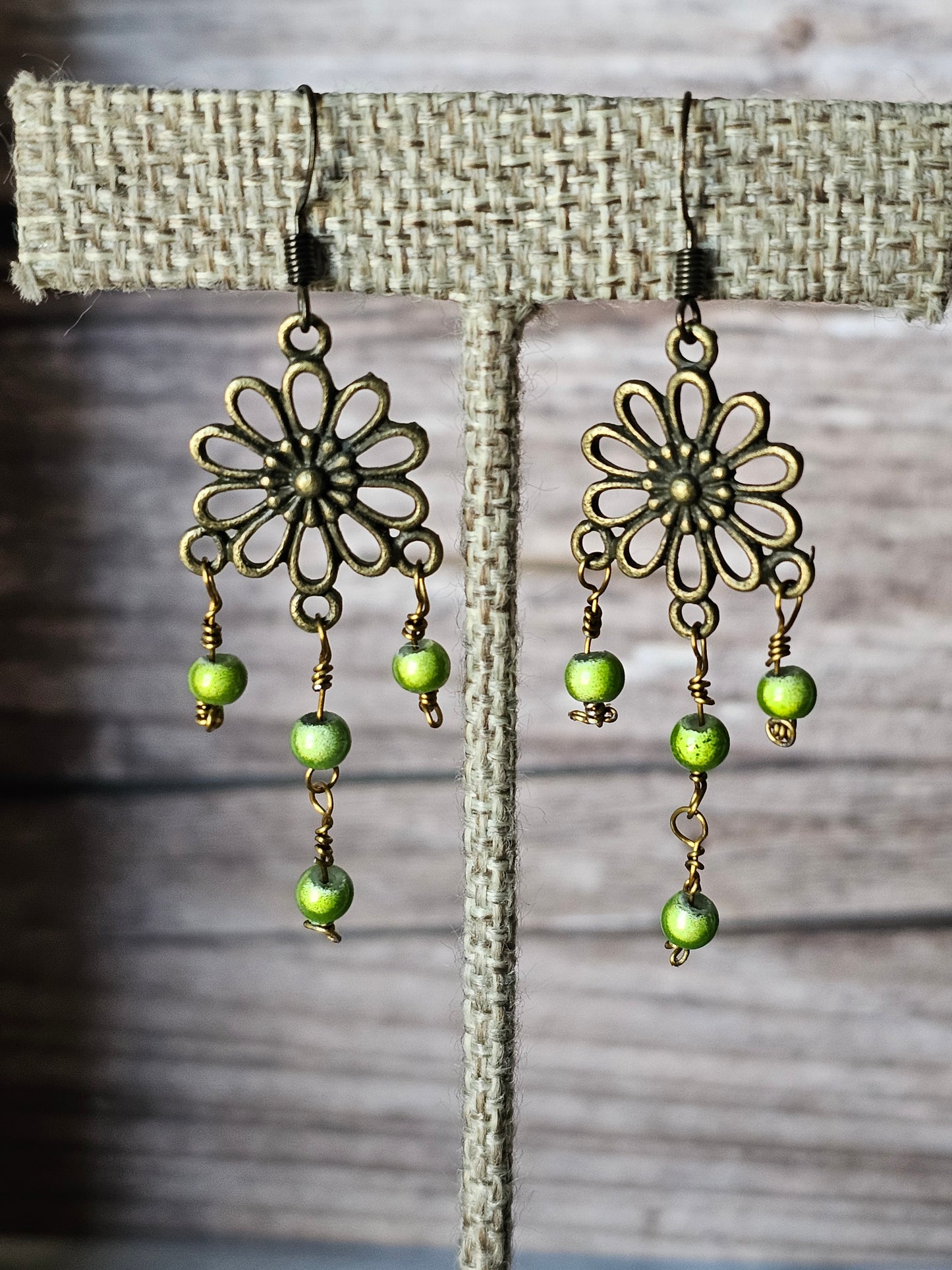 Handcrafted Artisan Antique Bronze Flower Necklace & Earrings Set