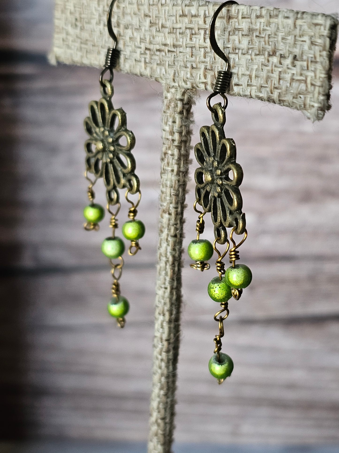 Handcrafted Artisan Antique Bronze Flower Necklace & Earrings Set
