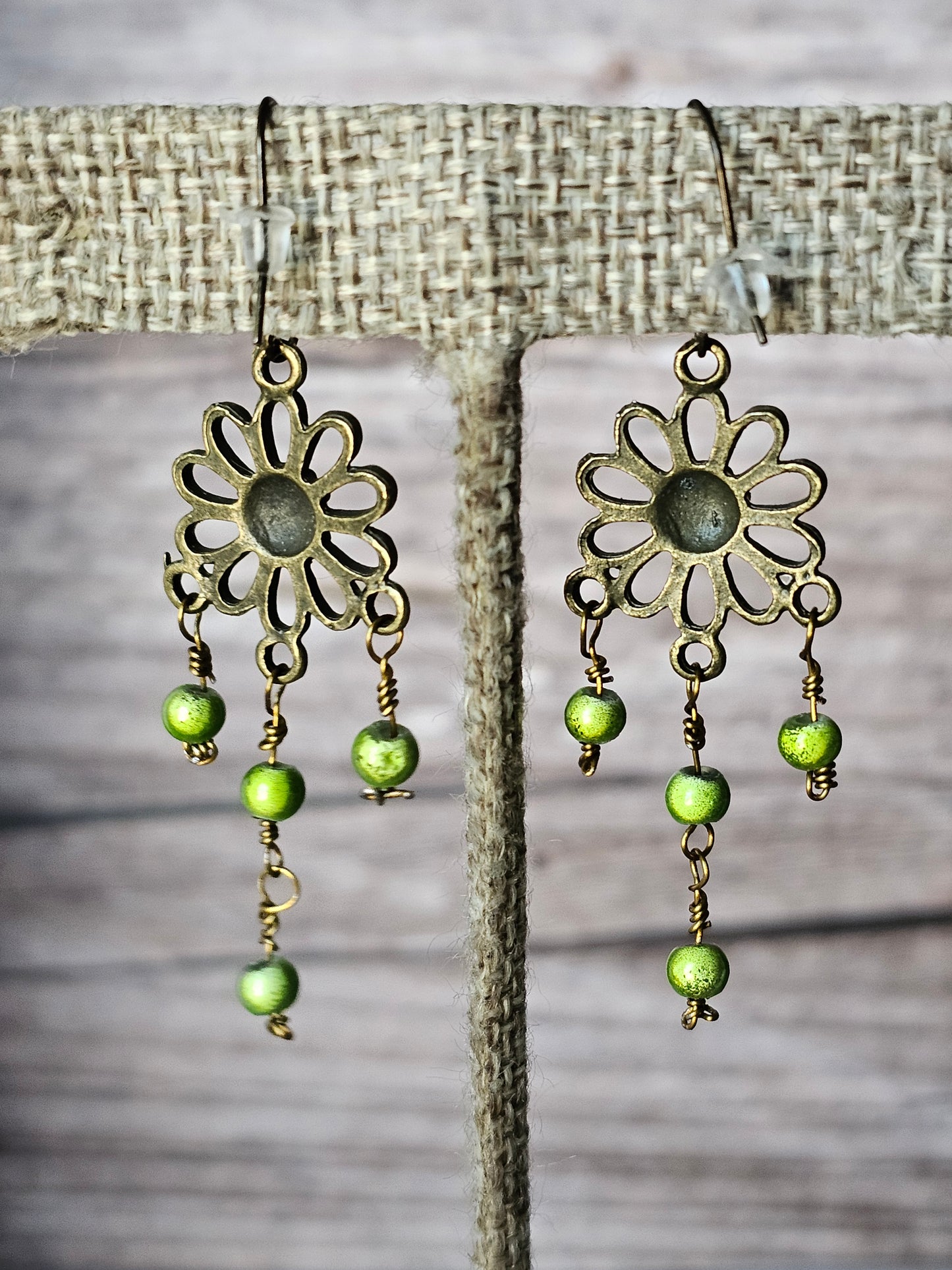 Handcrafted Artisan Antique Bronze Flower Necklace & Earrings Set