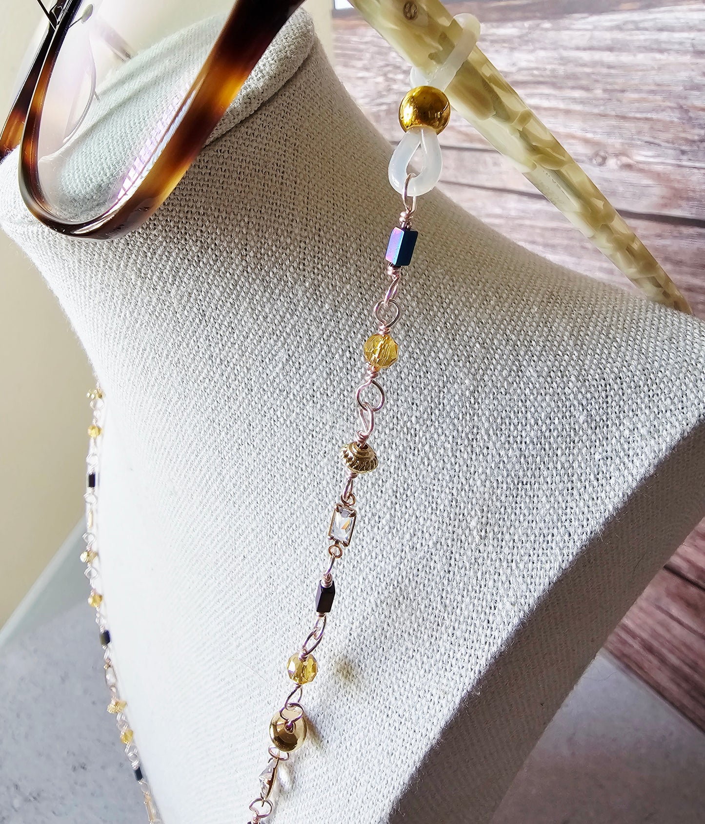 New Artisan Rose Gold Tone Wire Wrapped Eyeglass Chain Lanyard