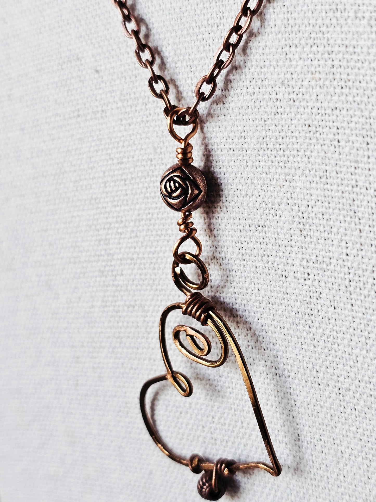 New Artisan Handcrafted Copper Wire Wrap Heart on Copper Chain Necklace