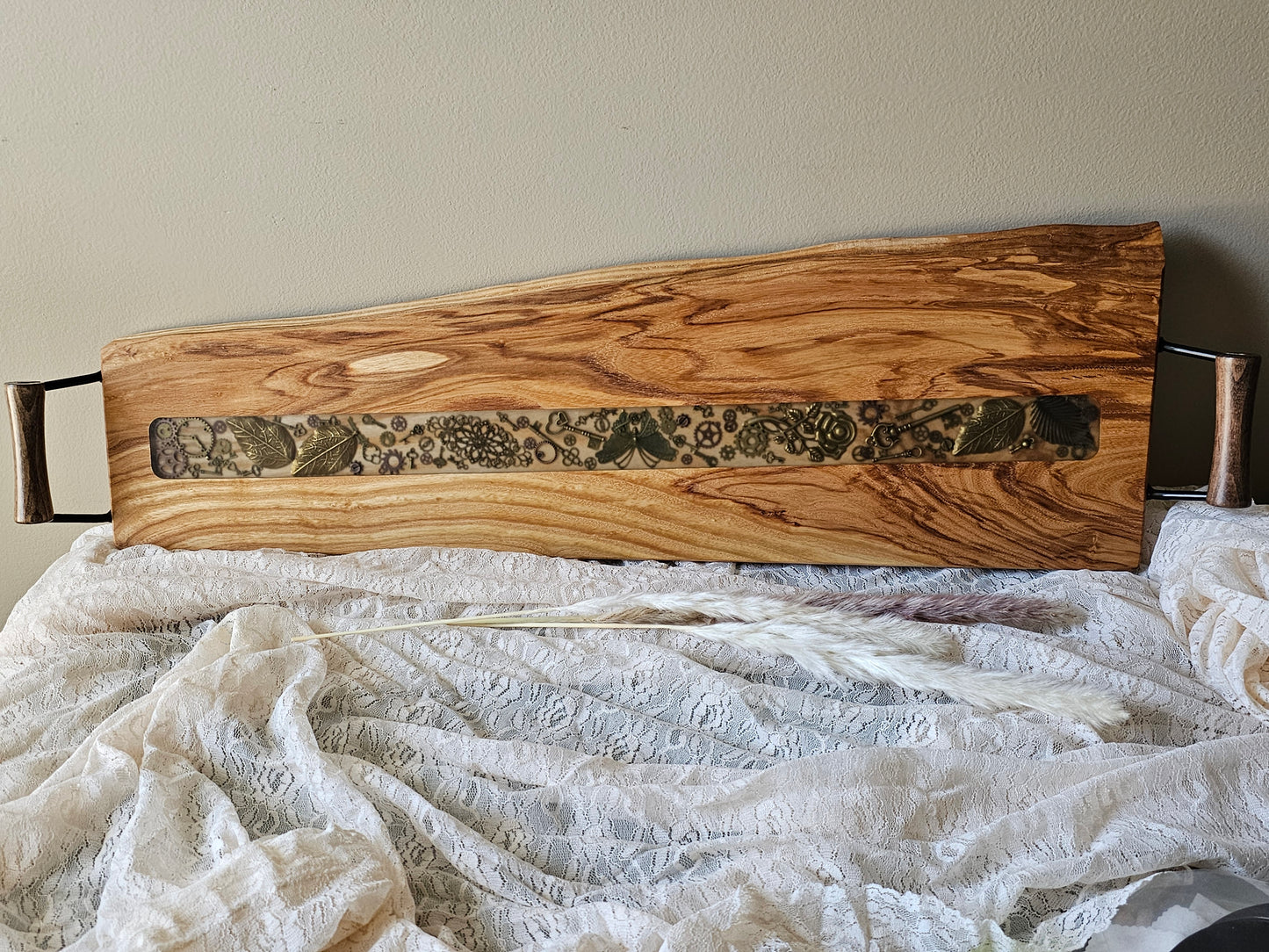 Gorgeous Large Ash Wood Charcuterie Board with Handles, Rubber Feet, Charms
