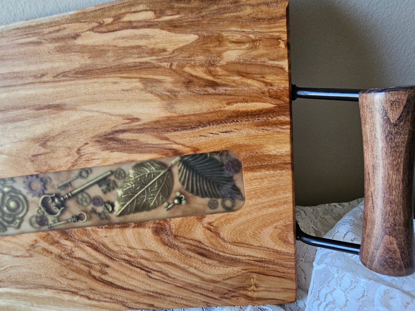 Gorgeous Large Ash Wood Charcuterie Board with Handles, Rubber Feet, Charms