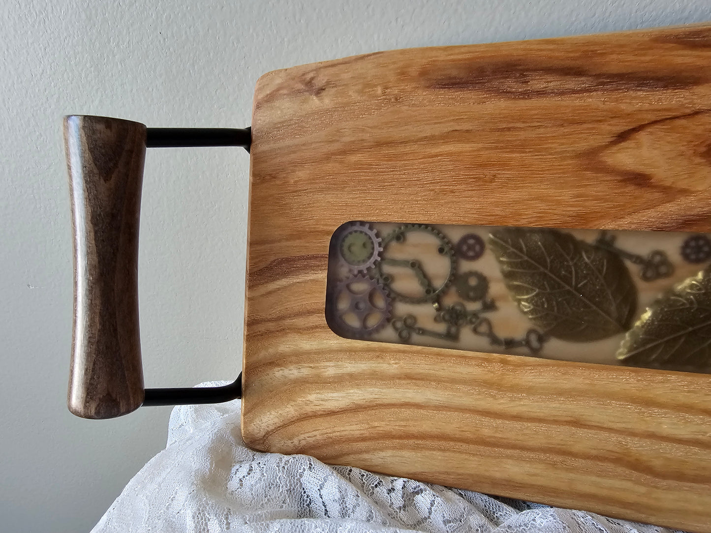 Gorgeous Large Ash Wood Charcuterie Board with Handles, Rubber Feet, Charms