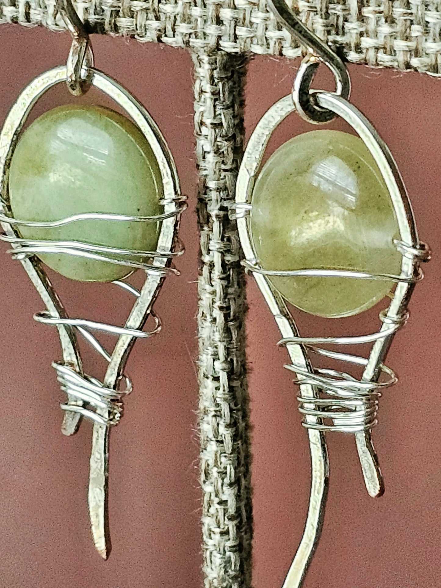 New Artisan Milk Jade Teardrop Melt Silver Plated Wire Wrap Earrings