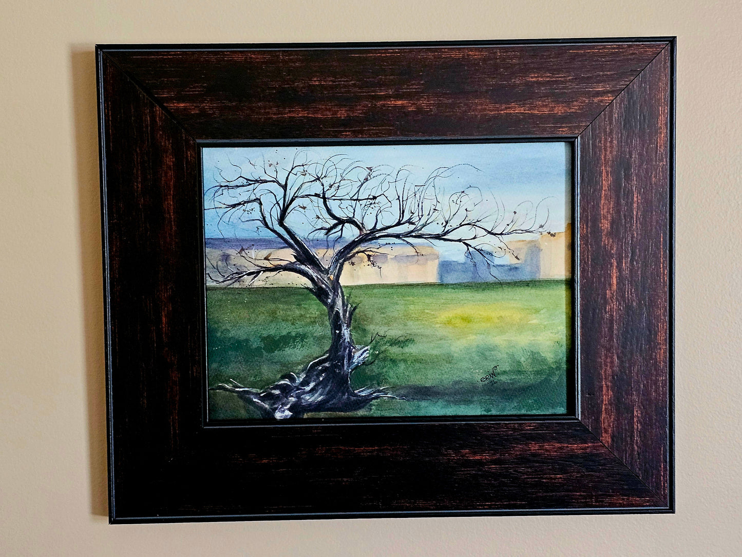 New Original Watercolor Art Painting 'Winter's Silhouette' in Plein Air Frame 18x15"