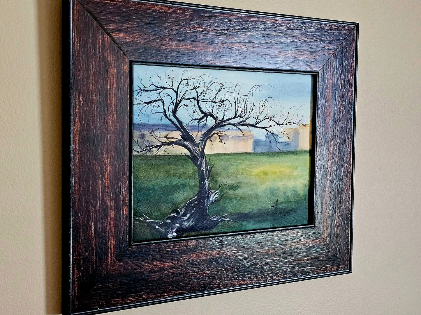 New Original Watercolor Art Painting 'Winter's Silhouette' in Plein Air Frame 18x15"
