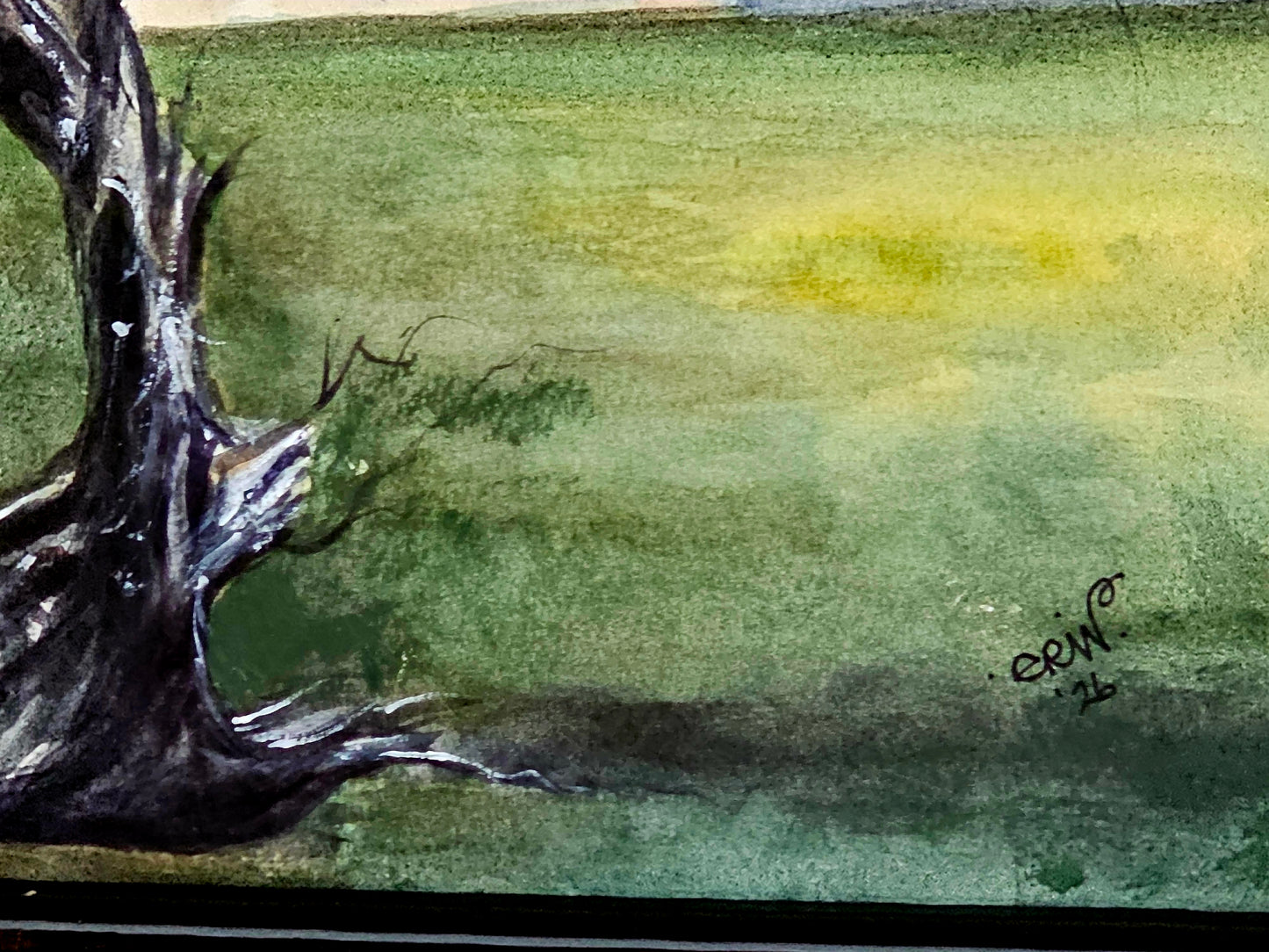 New Original Watercolor Art Painting 'Winter's Silhouette' in Plein Air Frame 18x15"