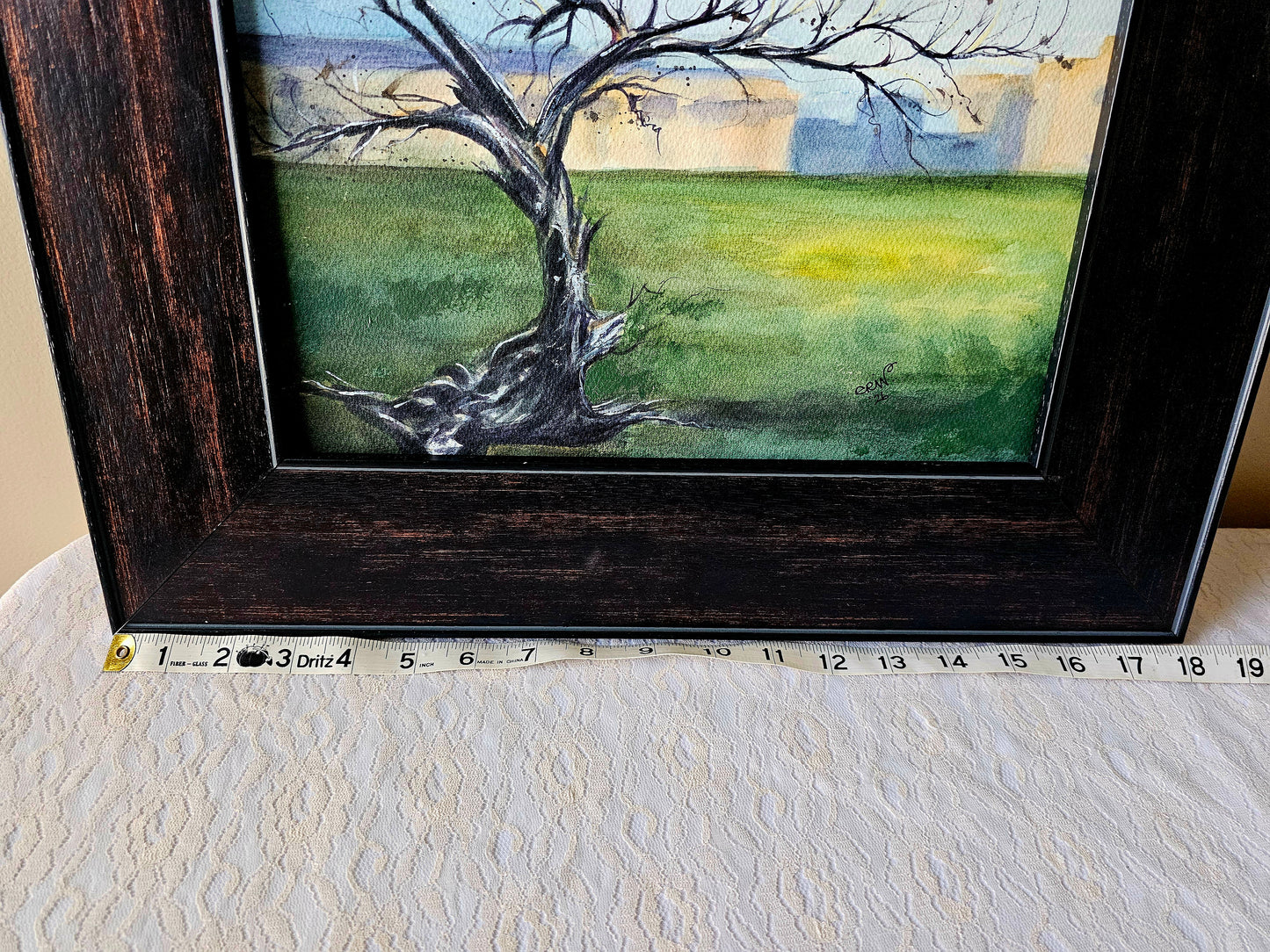 New Original Watercolor Art Painting 'Winter's Silhouette' in Plein Air Frame 18x15"