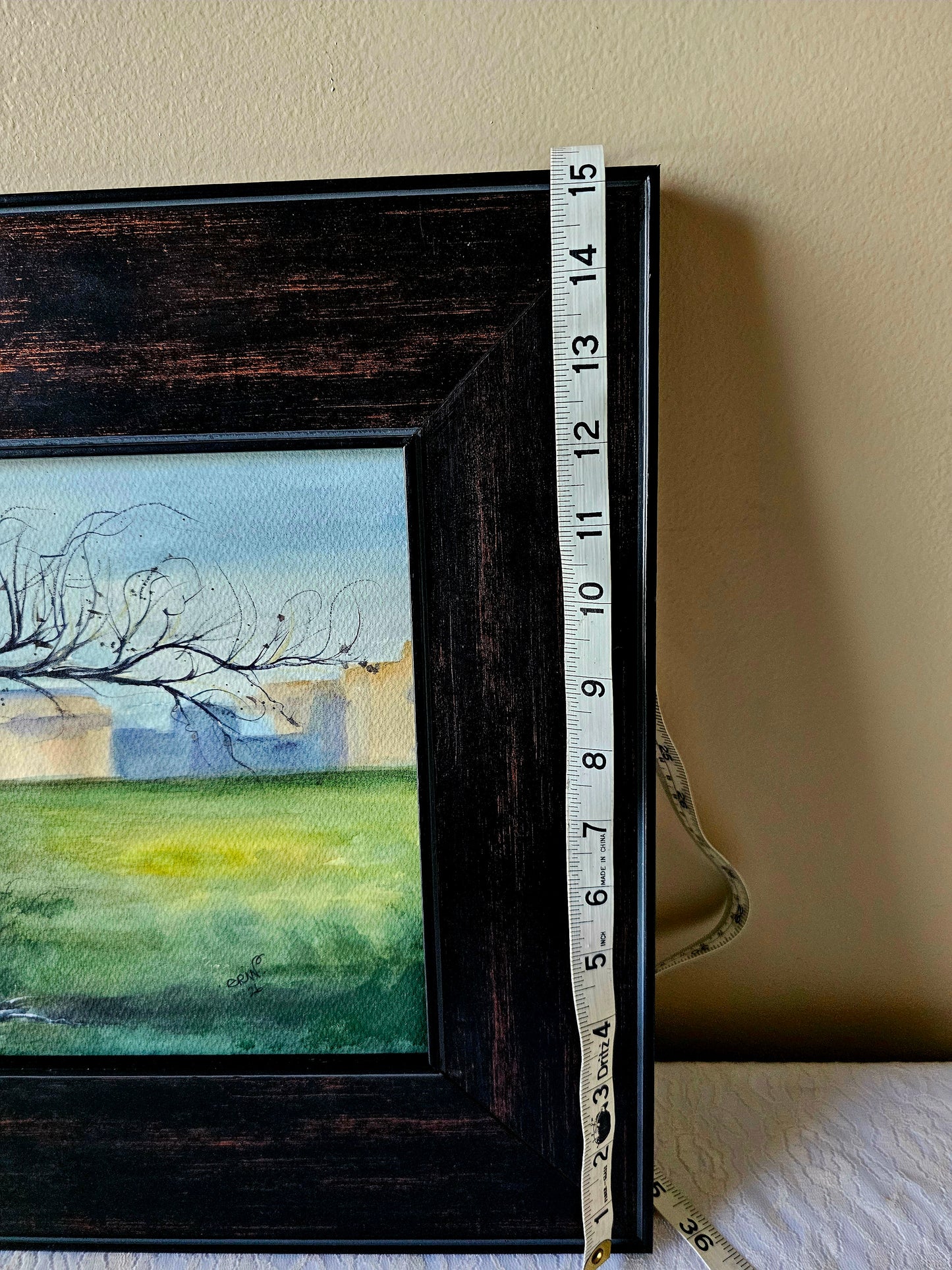 New Original Watercolor Art Painting 'Winter's Silhouette' in Plein Air Frame 18x15"