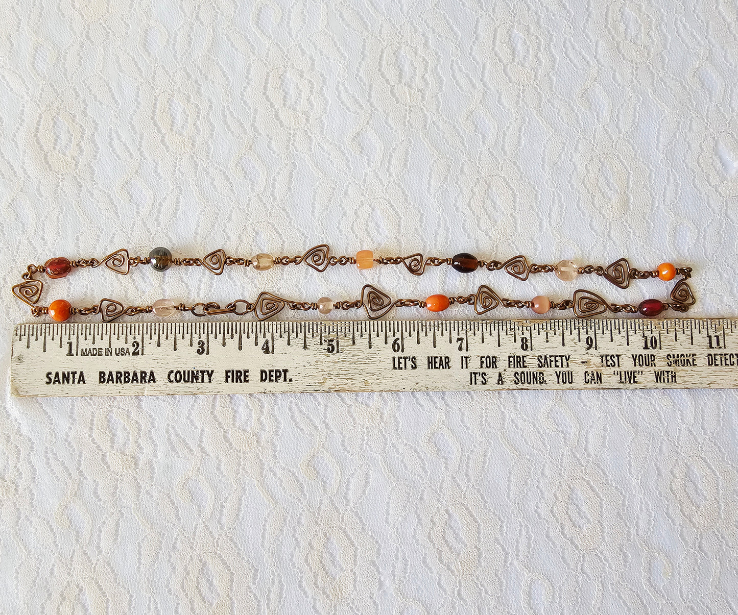 New Artisan Copper Wire Wrap Triangles Necklace W/Warm Tone Beads 21"