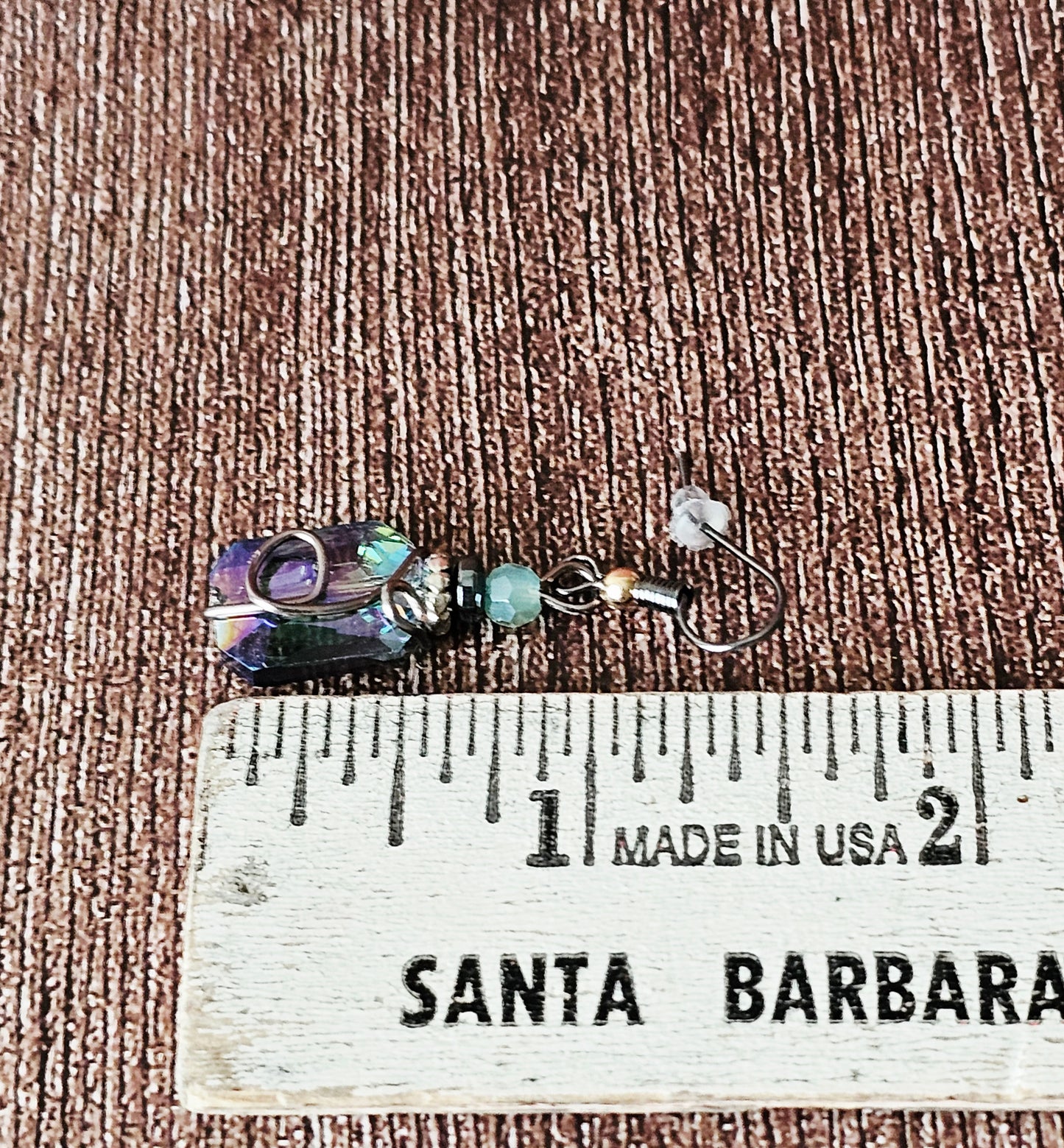 New Artisan Beveled Blue Glass Earrings With Hematite Wire Wrap & Ear Wires