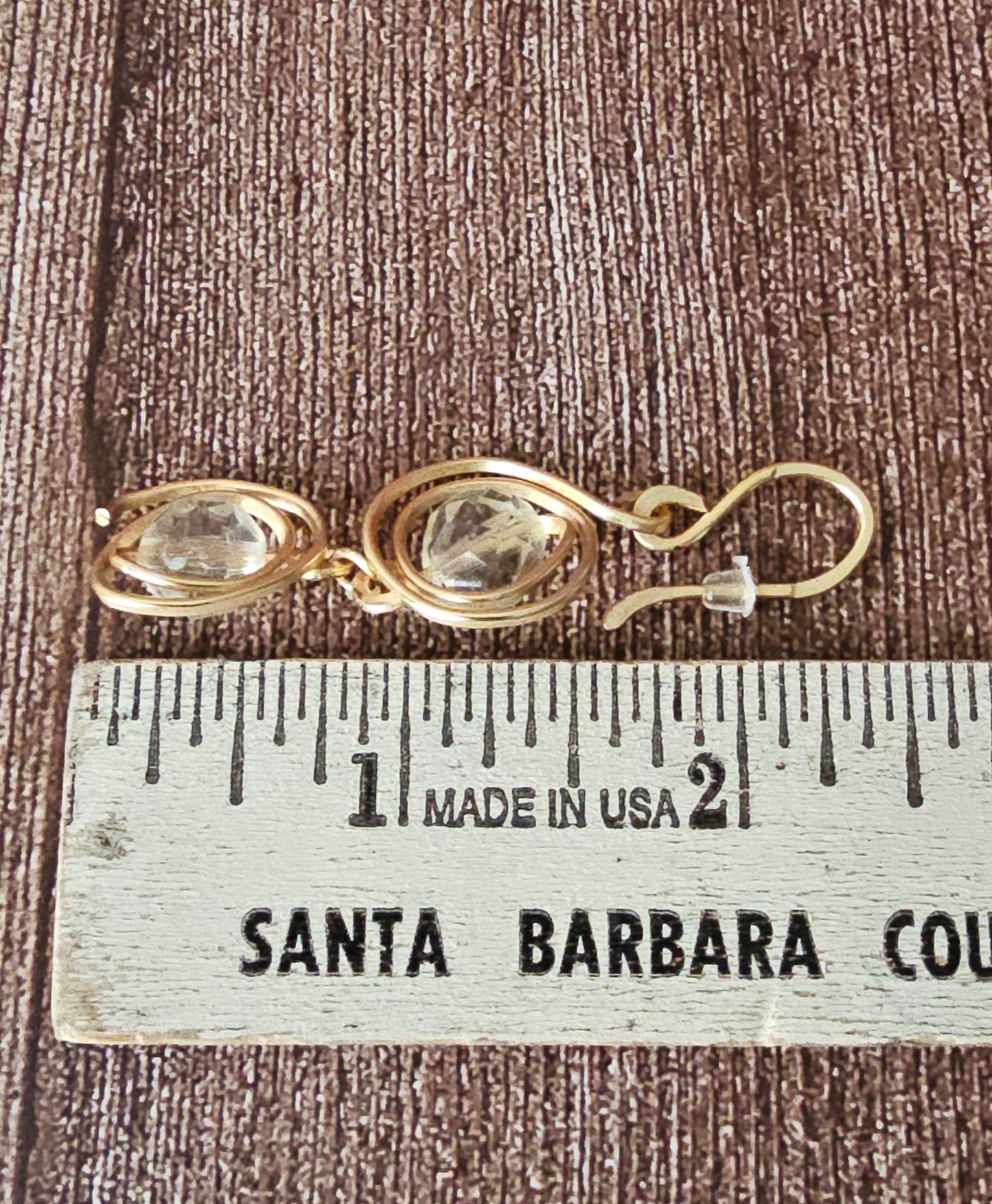 New Artisan Gold Wire Spirals & Clear Bead Earrings 2-Tier 1.75 x .75"