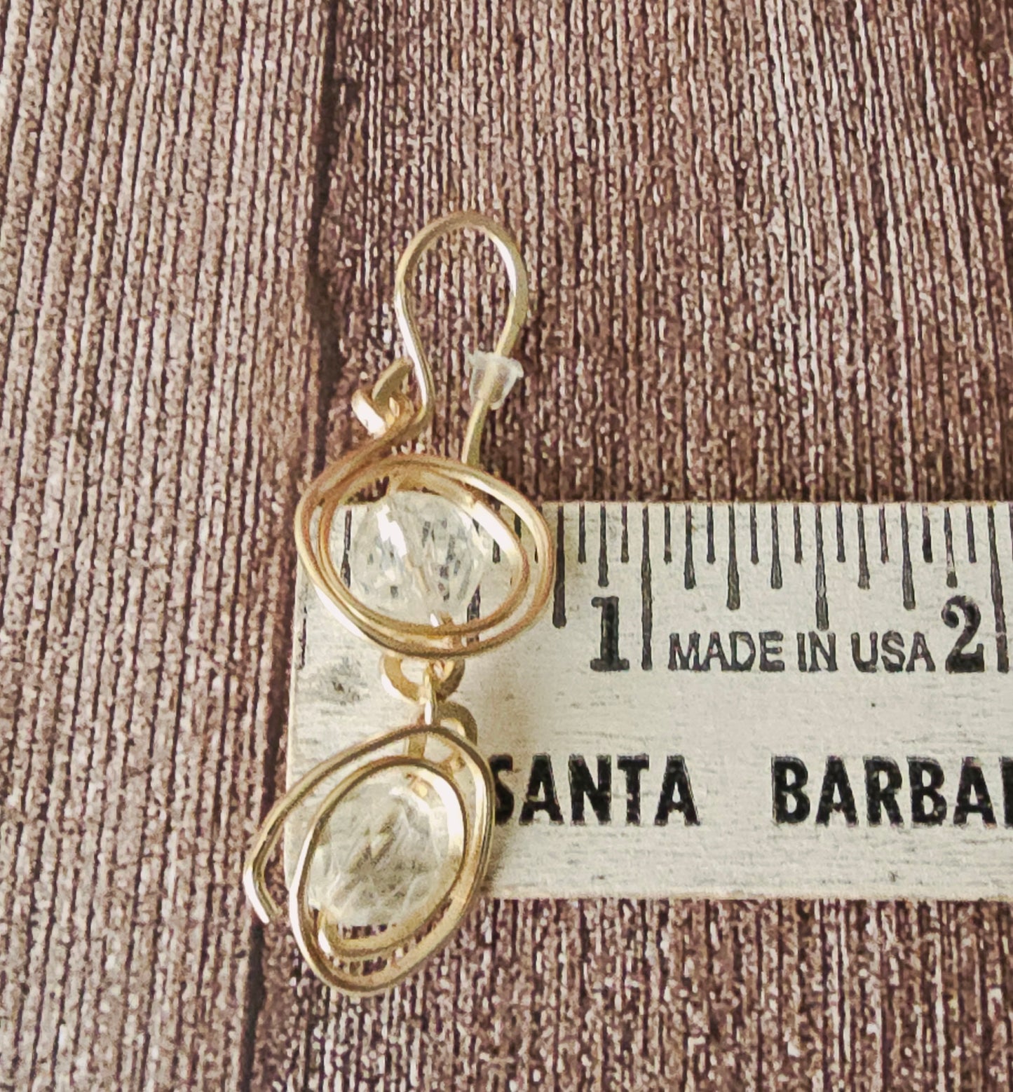 New Artisan Gold Wire Spirals & Clear Bead Earrings 2-Tier 1.75 x .75"