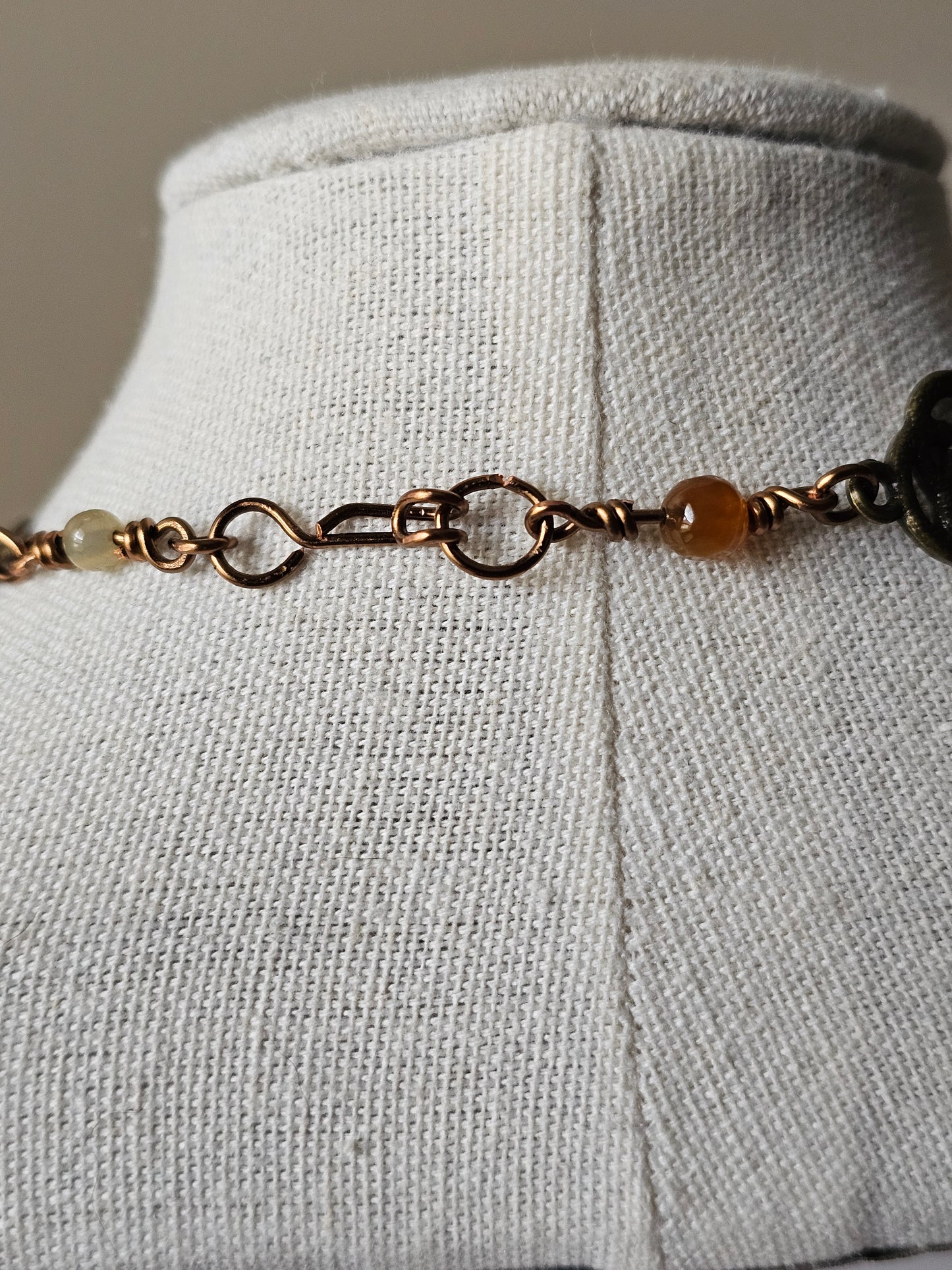 New Artisan Antique Bronze Fall Colors Beaded Charm Wire Wrapped Cross  Necklace