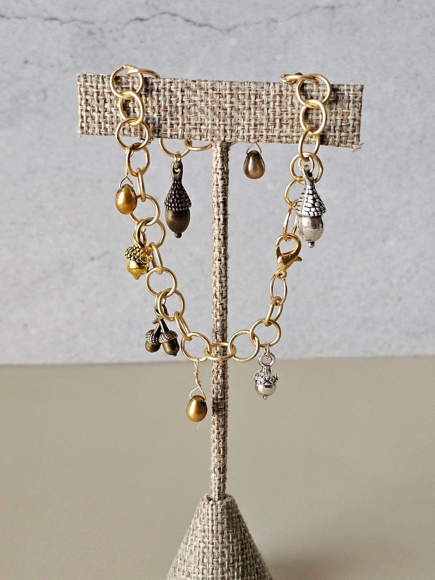New Fall Thanksgiving Artisan Charm Bracelet With Pinecones & Acorns