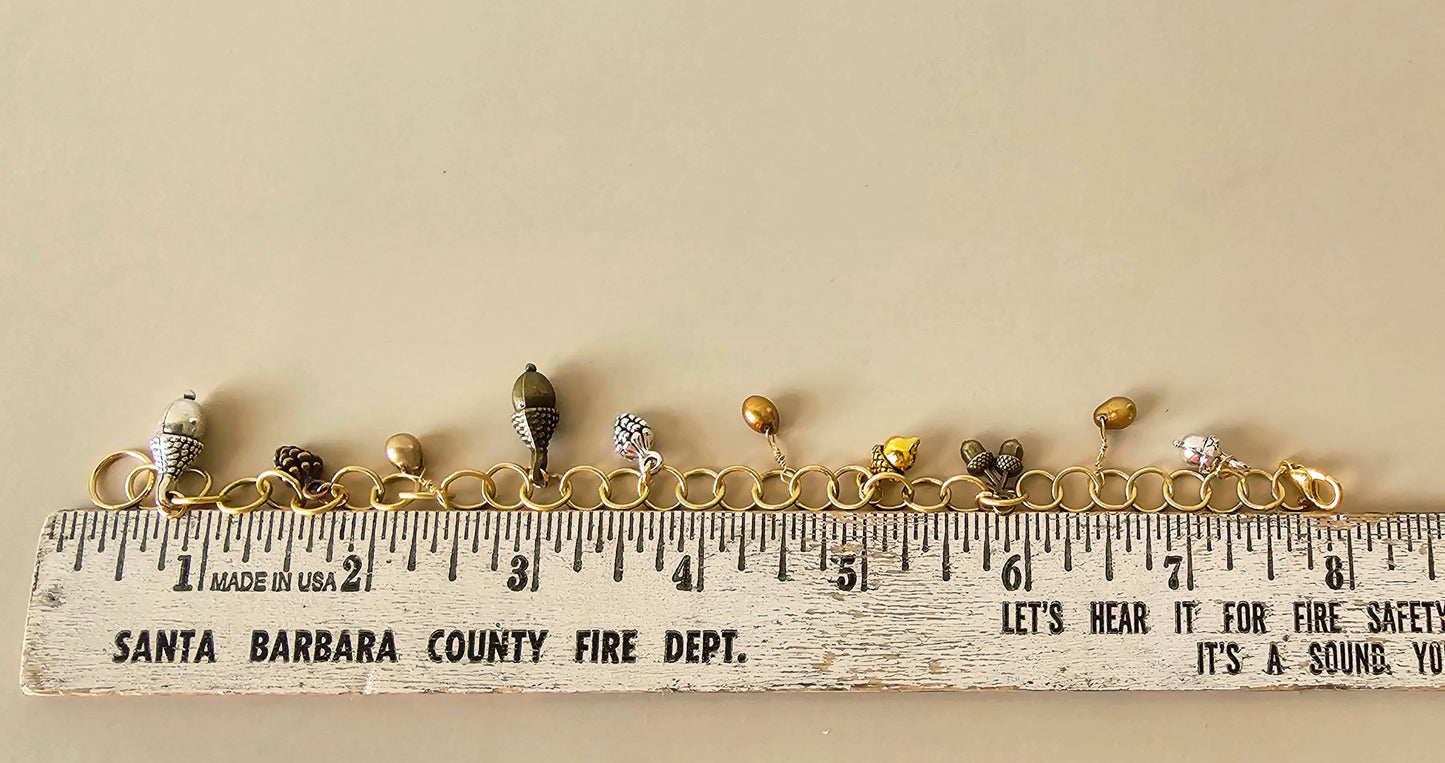 New Fall Thanksgiving Artisan Charm Bracelet With Pinecones & Acorns