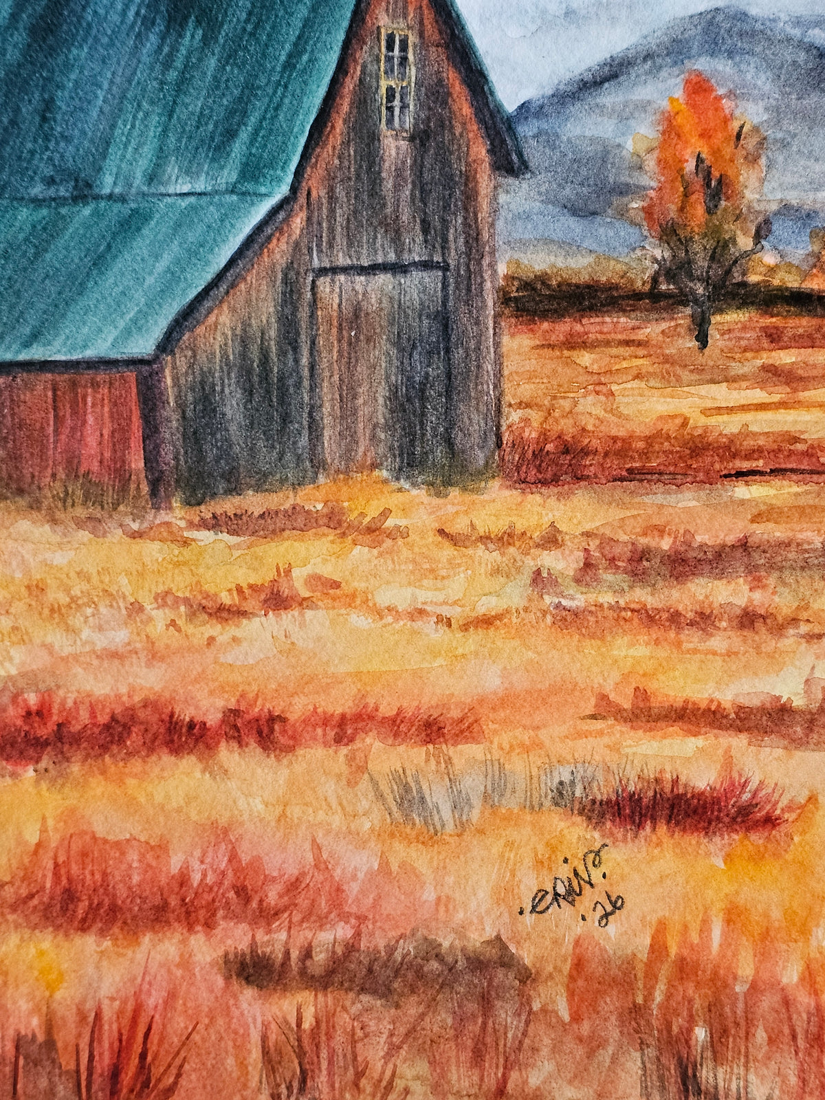 Original Watercolor Art 'Rustic Autumn Barn' 11x14" Painting Unframed