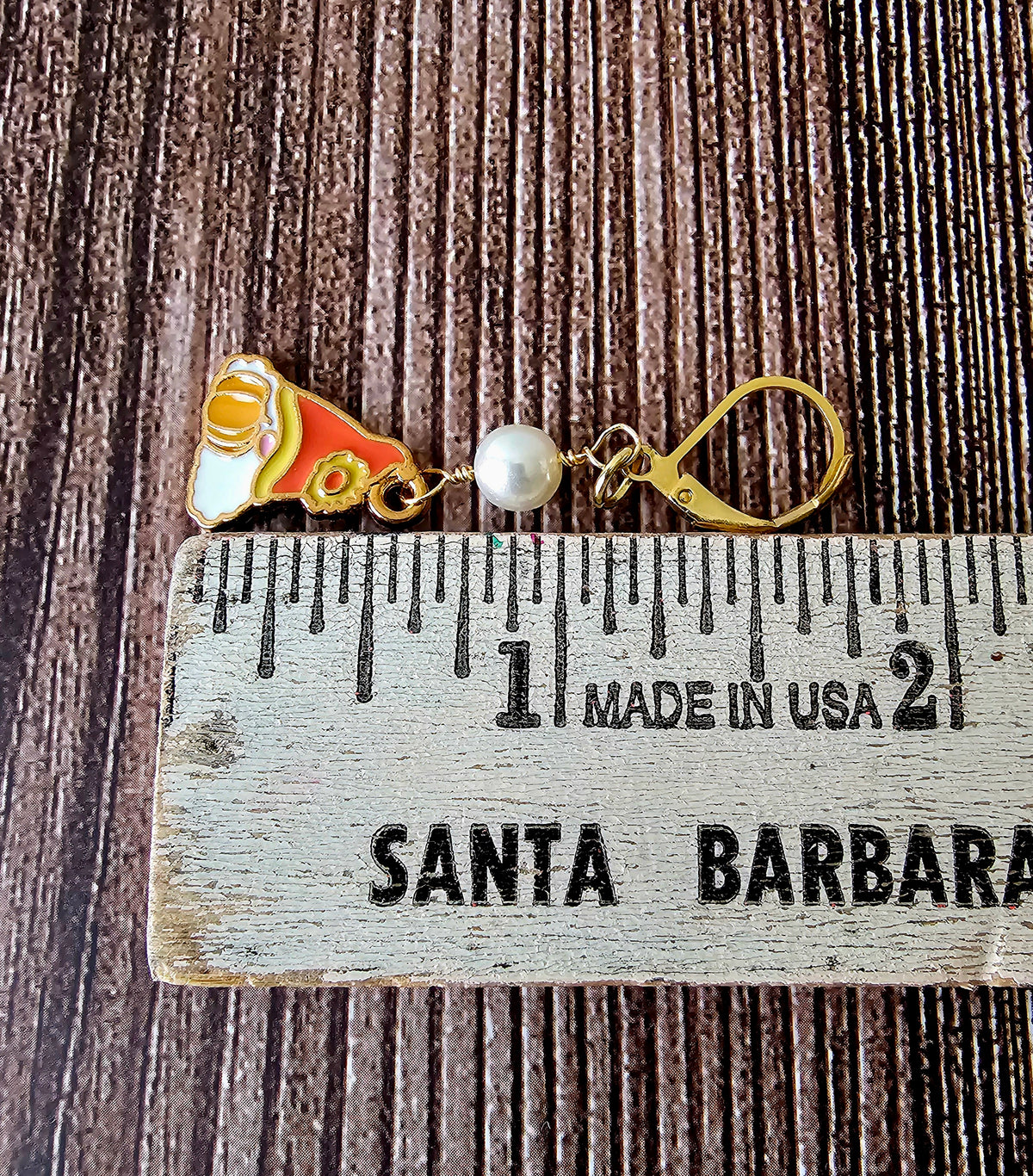 Fall Charm Gnome Pumpkin Earrings W/White Pearl on 18k Gold Leverbacks