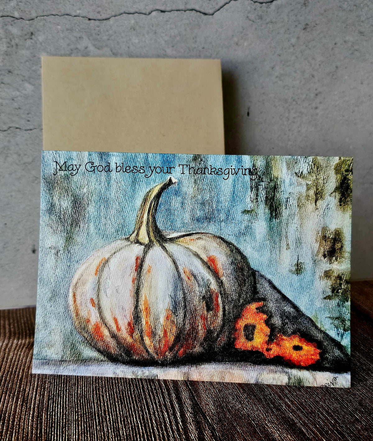 Fall Thanksgiving Pumpkin Card 5x7" Christian With Envelope
