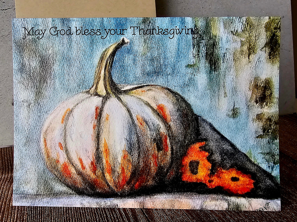 Fall Thanksgiving Pumpkin Card 5x7" Christian With Envelope