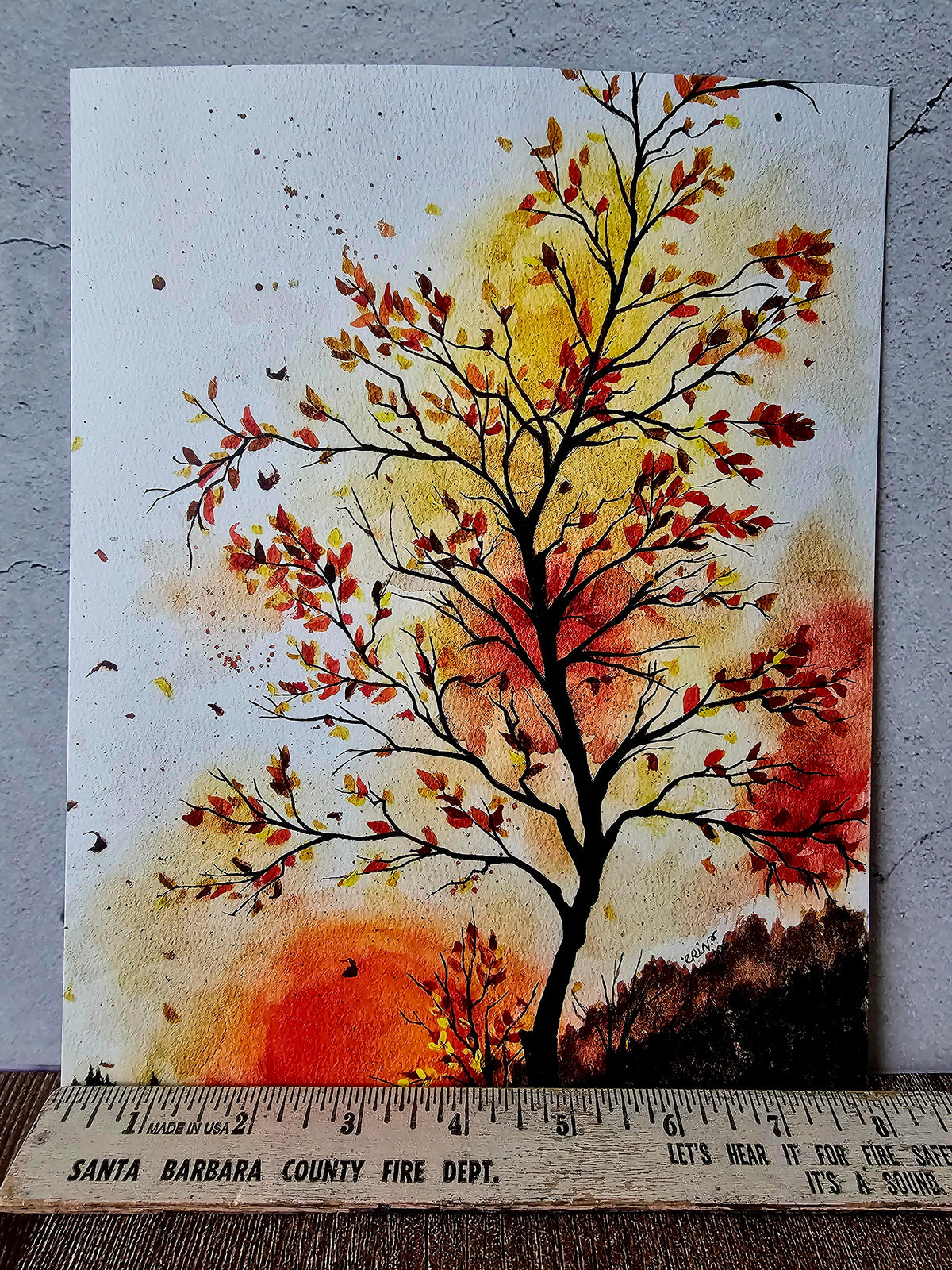 Fall Original Watercolor Print 'Autumn Tree' Art Painting Giclee 8x10"
