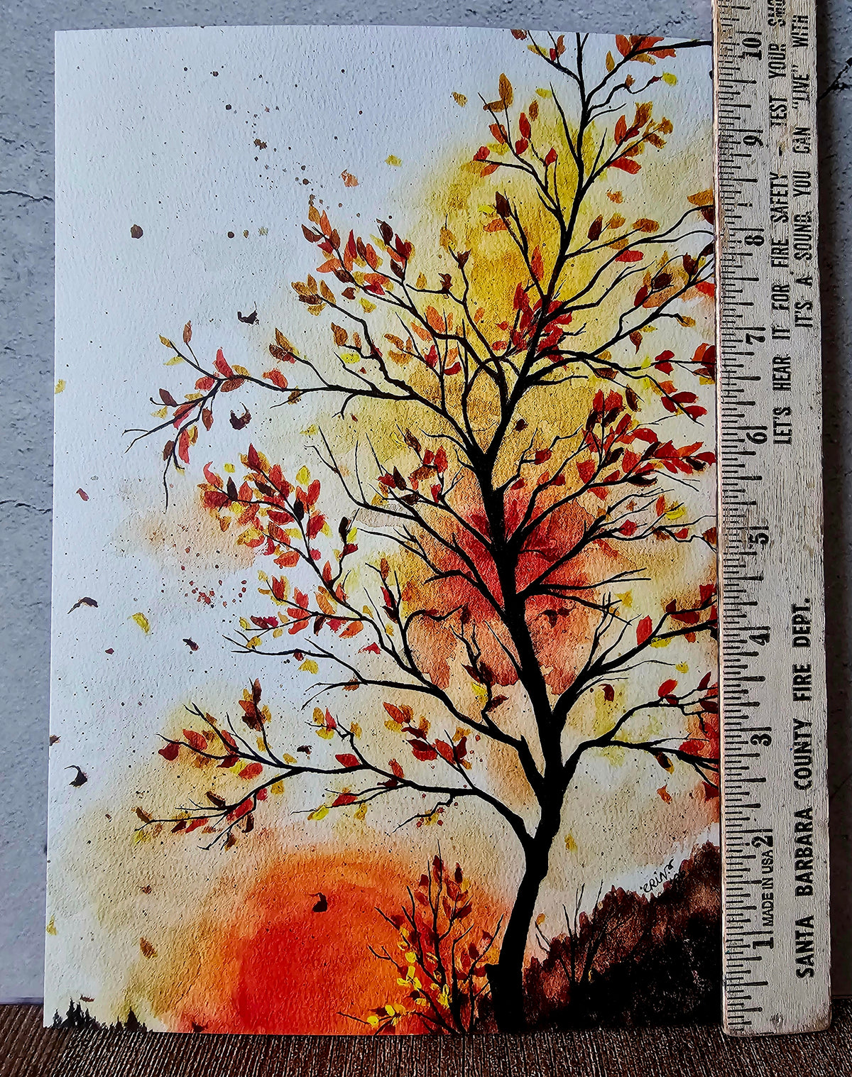 Fall Original Watercolor Print 'Autumn Tree' Art Painting Giclee 8x10"