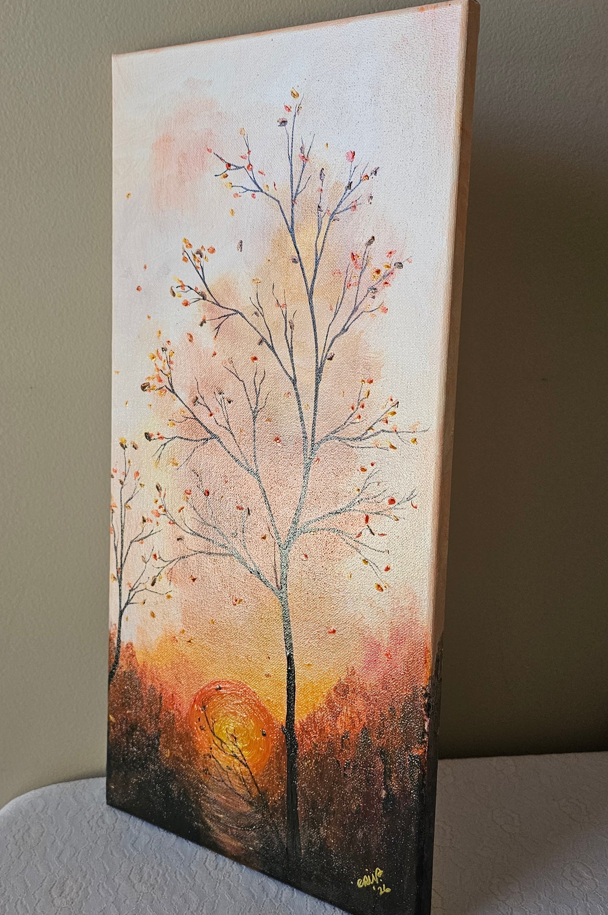 Fall Thanksgiving Acrylic Painting 'Autumn Feels' on GW Canvas 20x10"