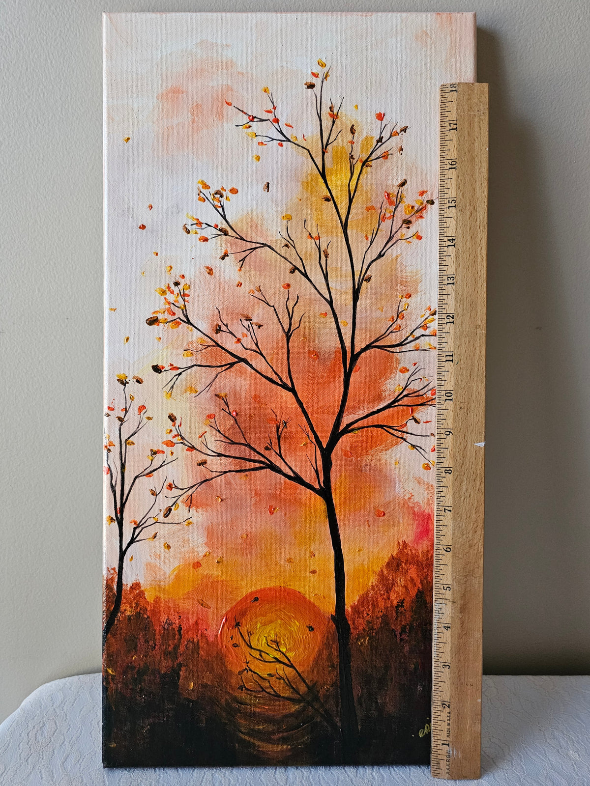 Fall Thanksgiving Acrylic Painting 'Autumn Feels' on GW Canvas 20x10"