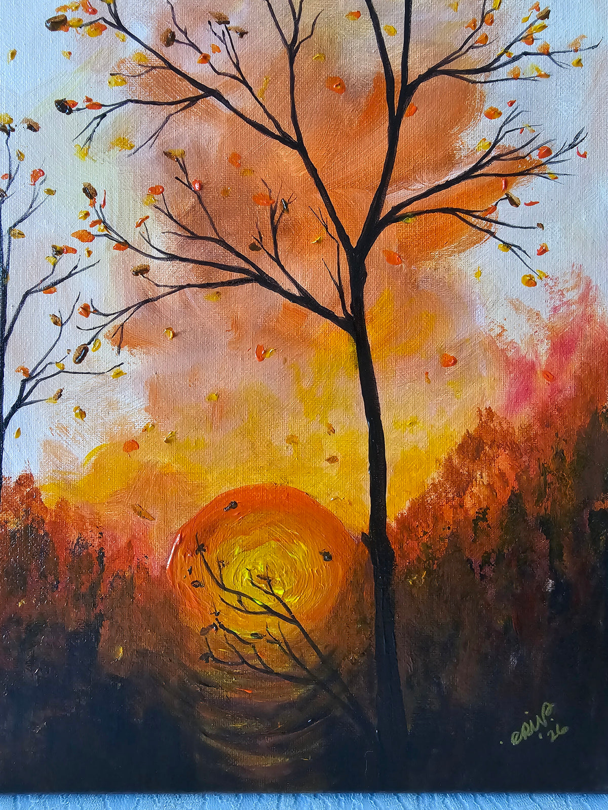 Fall Thanksgiving Acrylic Painting 'Autumn Feels' on GW Canvas 20x10"