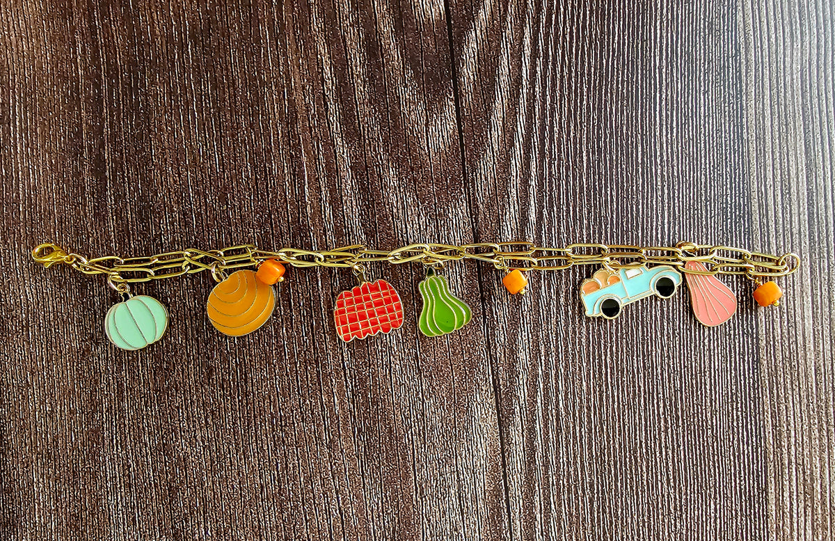 Fall Charm Double Paperclip Bracelet with Orange Beads 8"