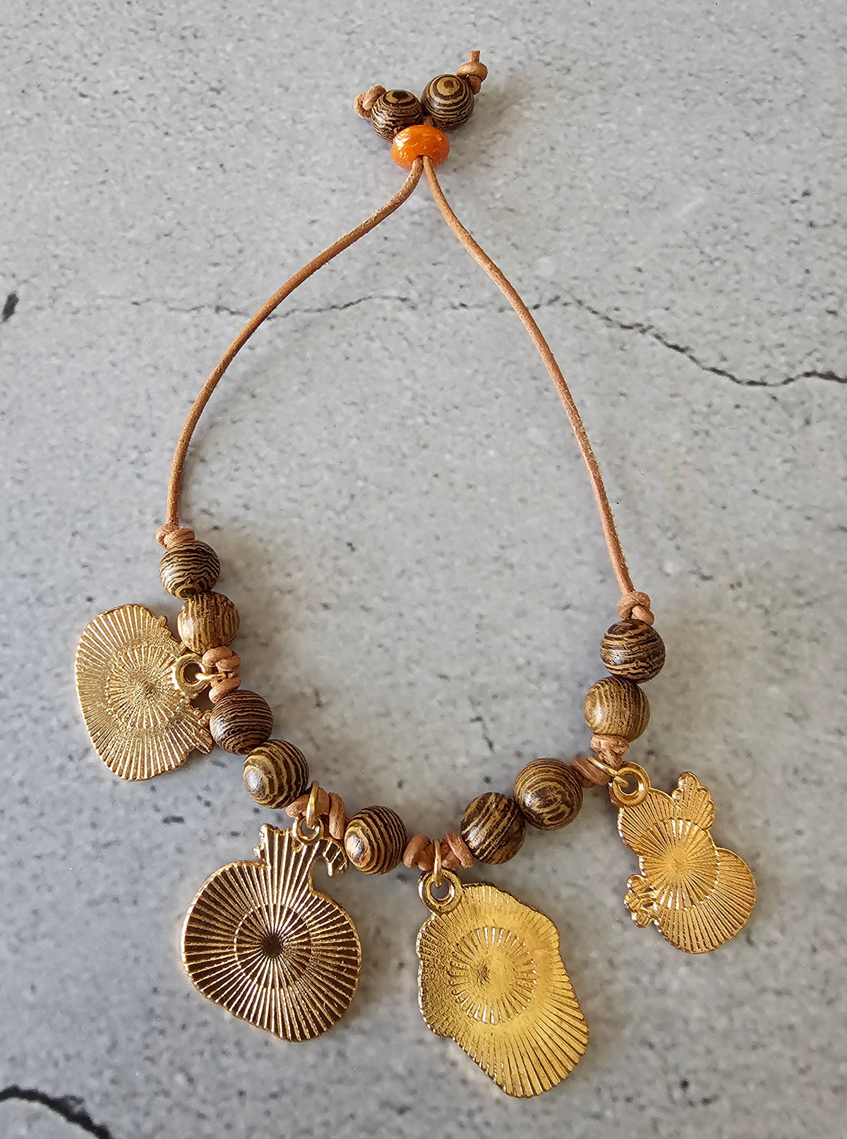 Fall Charm Bracelet W/Leather Suede Cord and Wood Beads 8"