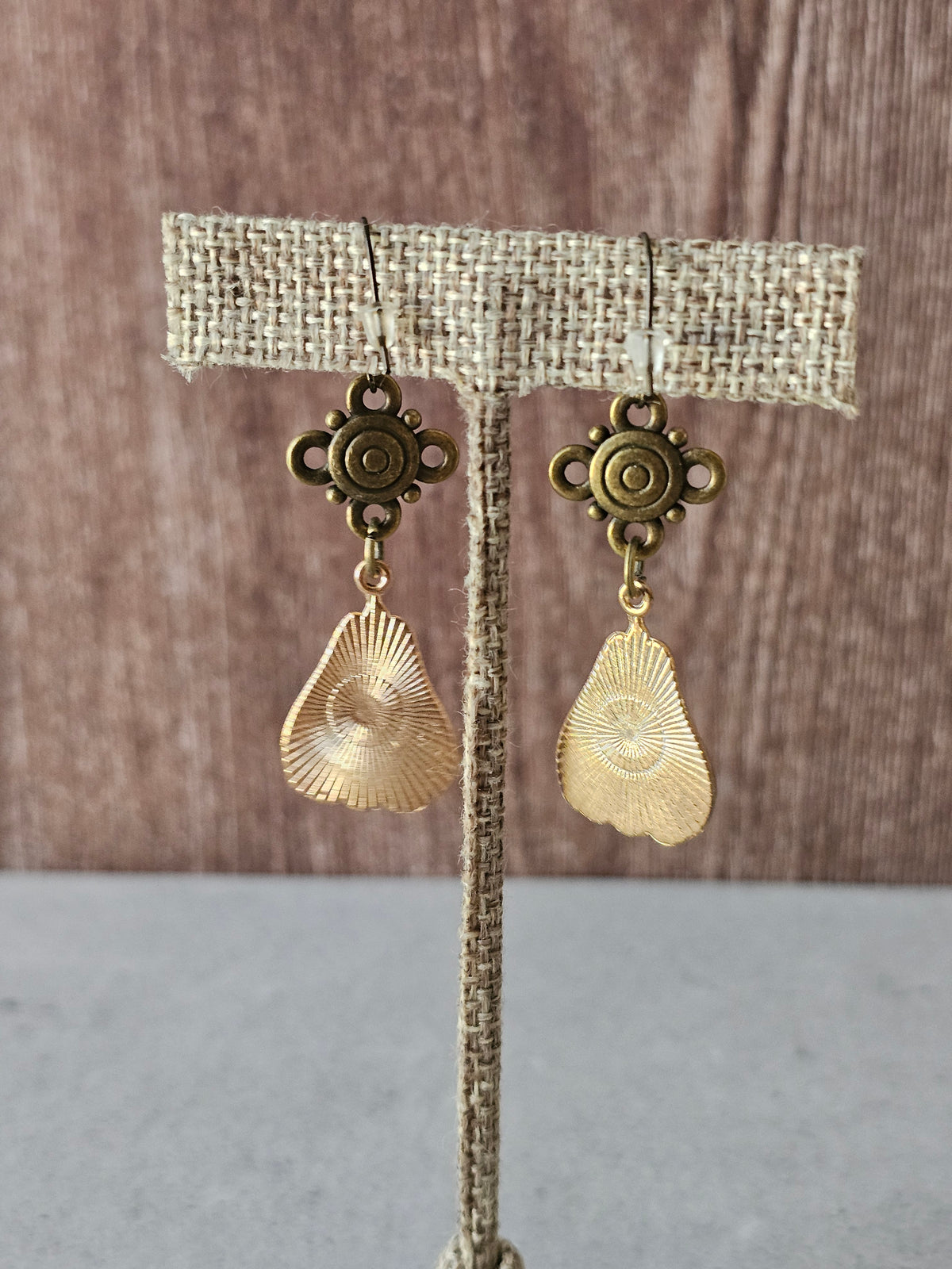 Fall Antique Bronze Enamel Green Gourd Charm Earrings with French Wires