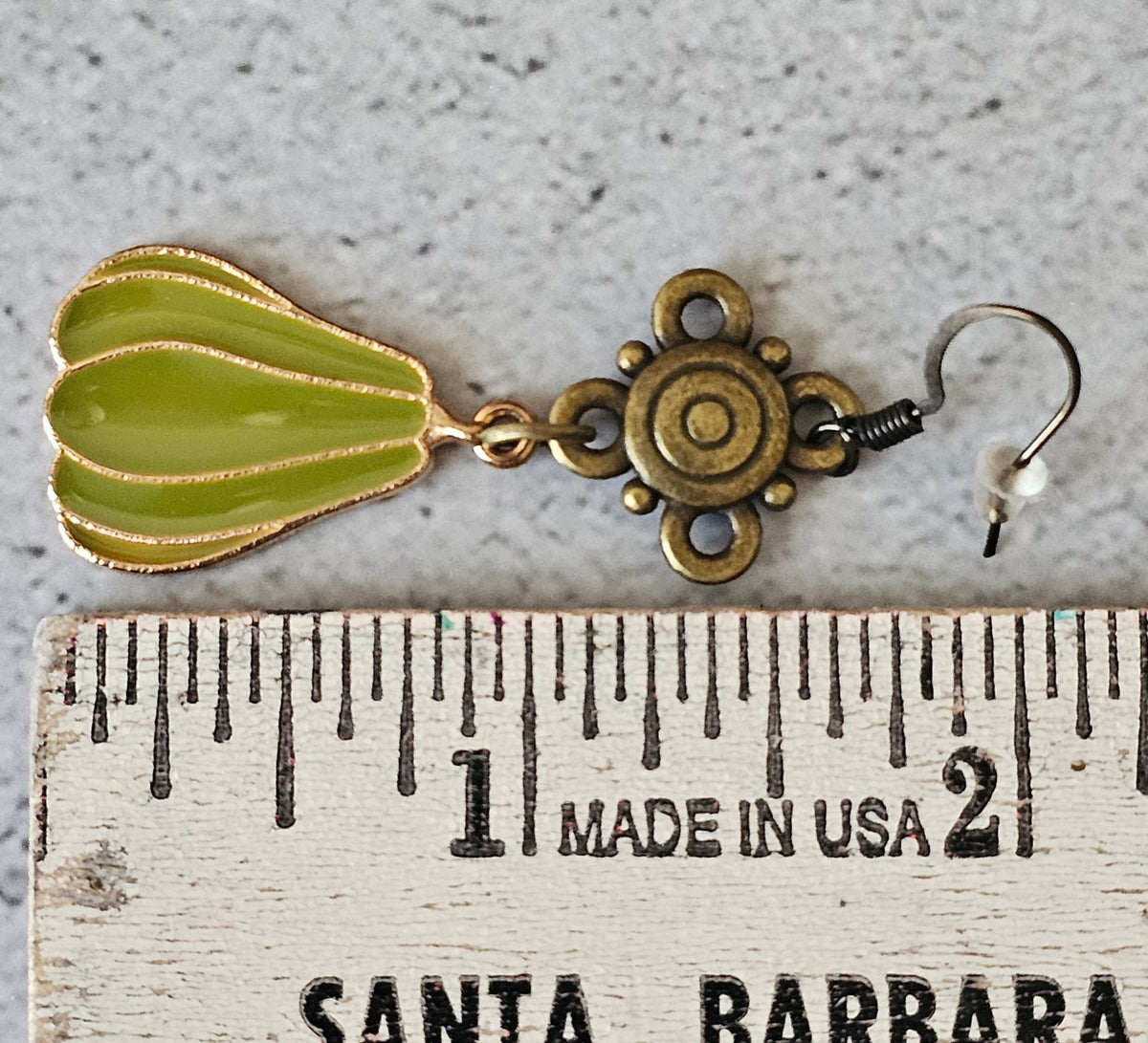 Fall Antique Bronze Enamel Green Gourd Charm Earrings with French Wires